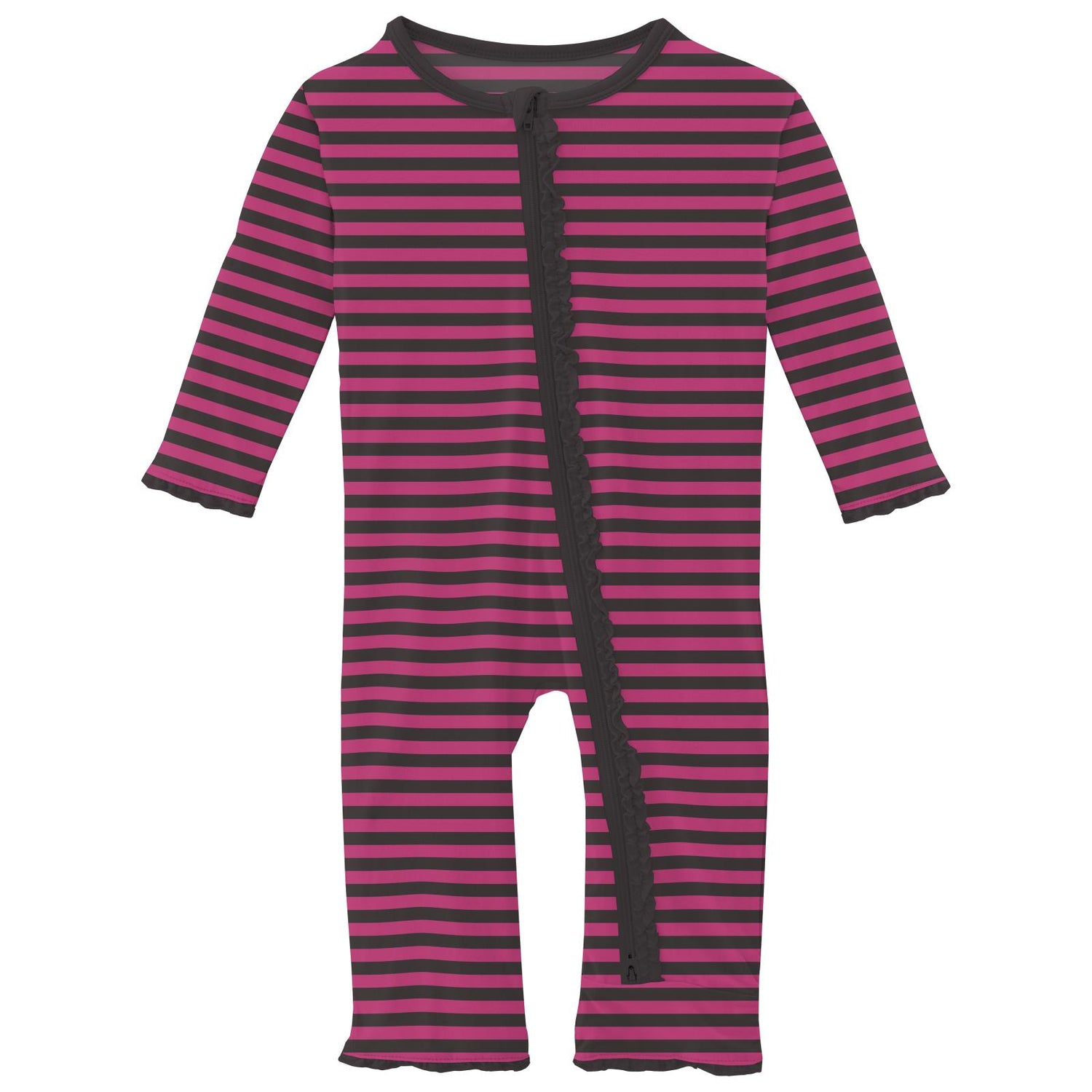 Print Muffin Ruffle Coverall with 2 Way Zipper in Awesome Stripe