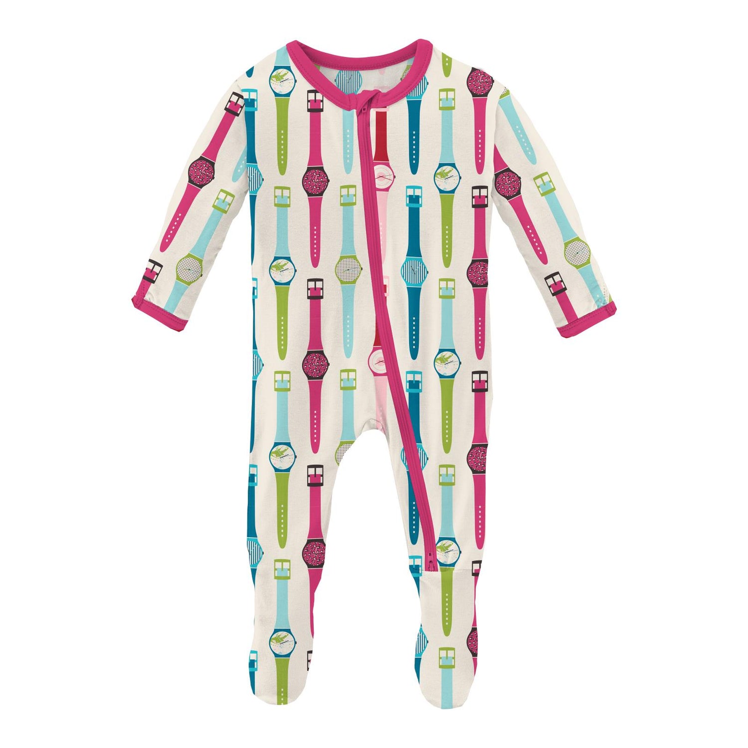 Print Footie with 2 Way Zipper in Natural Watches
