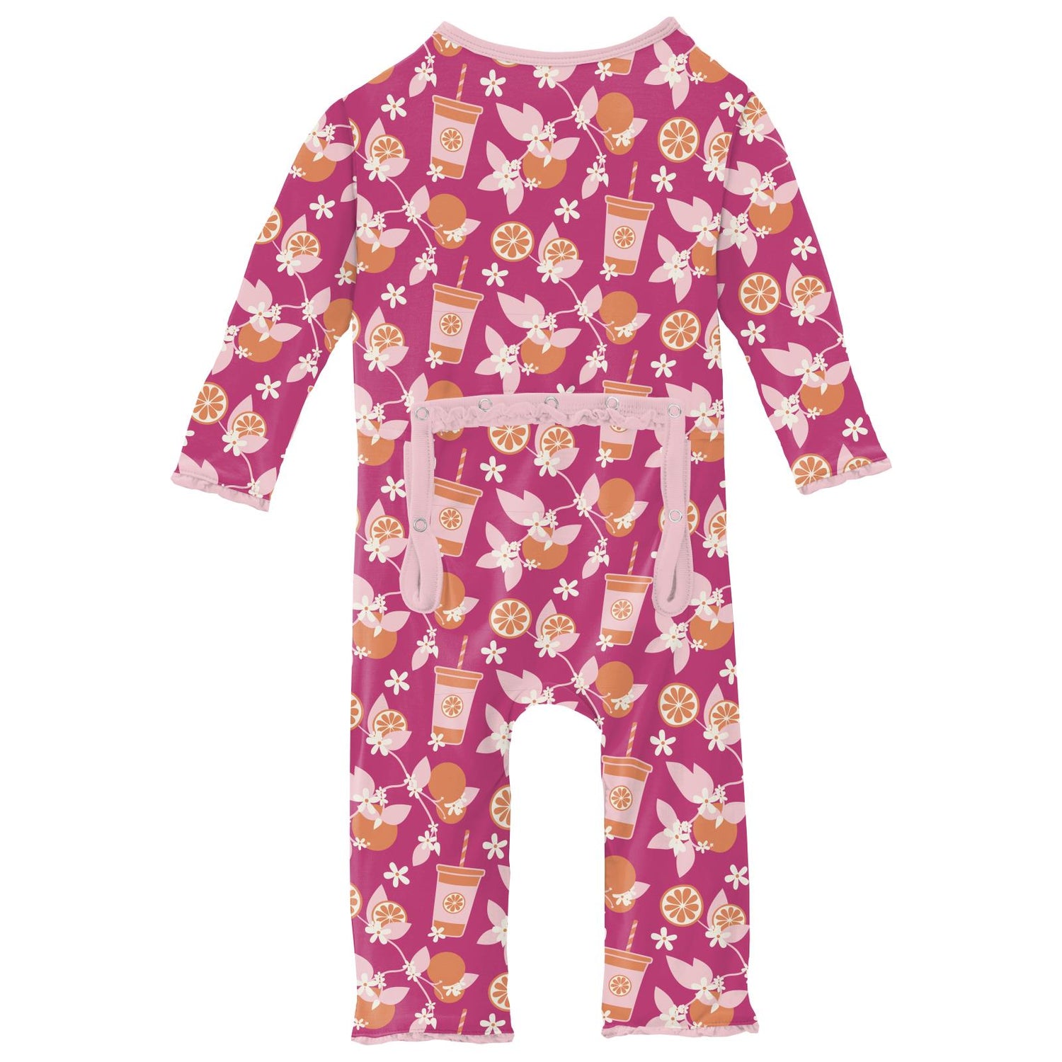 Print Muffin Ruffle Coverall with 2 Way Zipper in Calypso Orange Cream