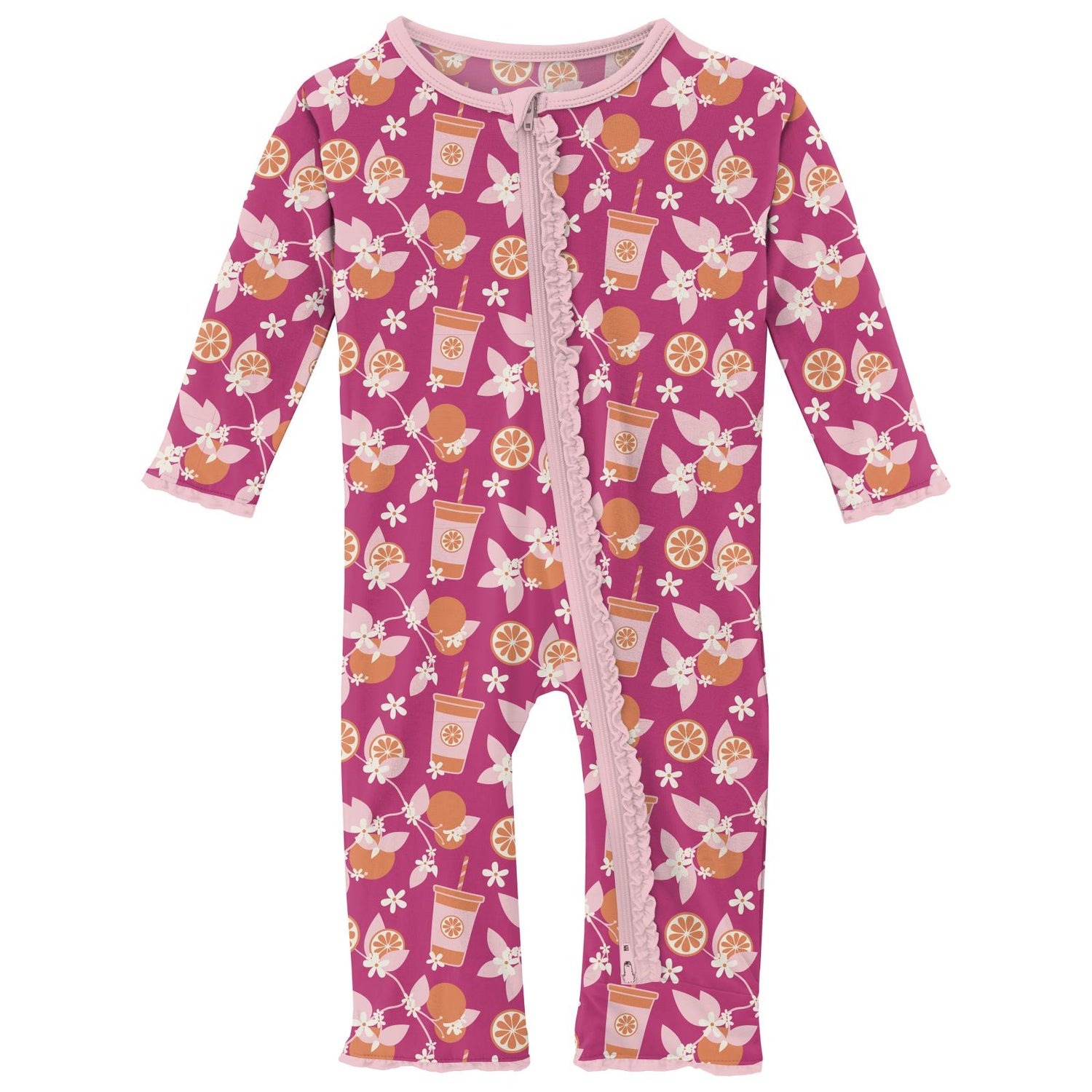 Print Muffin Ruffle Coverall with 2 Way Zipper in Calypso Orange Cream