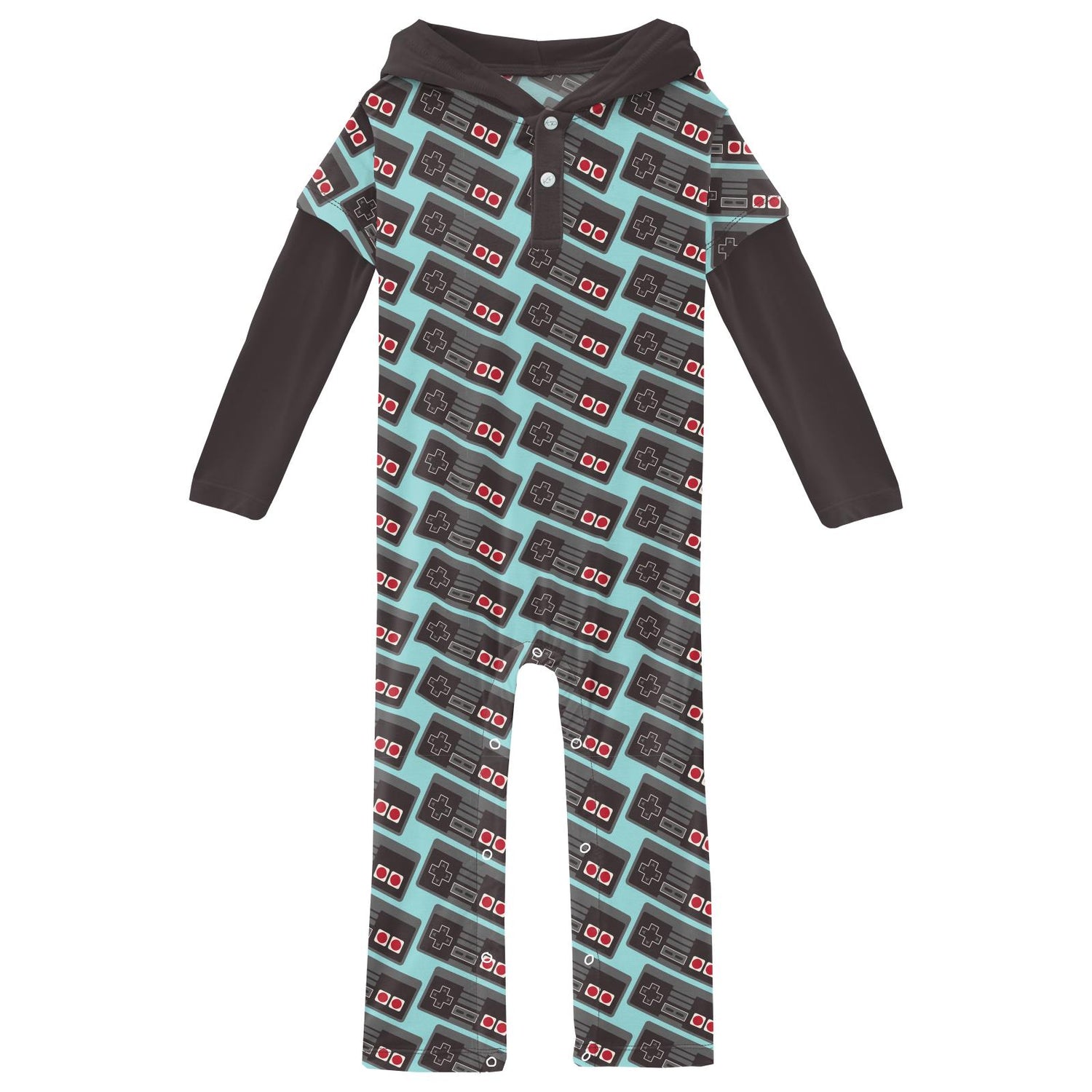 Print Long Sleeve Hoodie Romper in Summer Sky Retro Game Controller