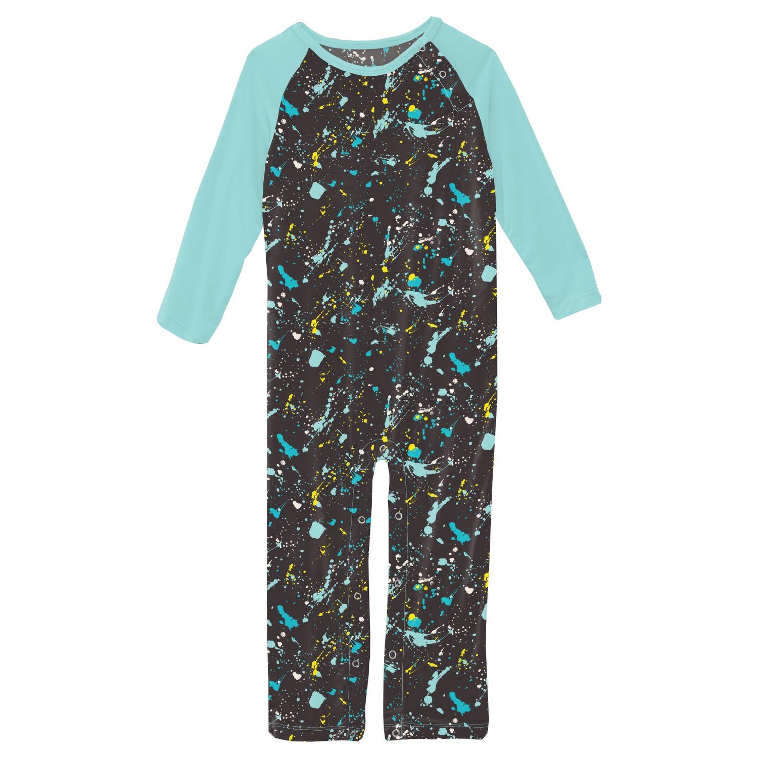 Print Long Sleeve Raglan Romper in Confetti Splatter Paint