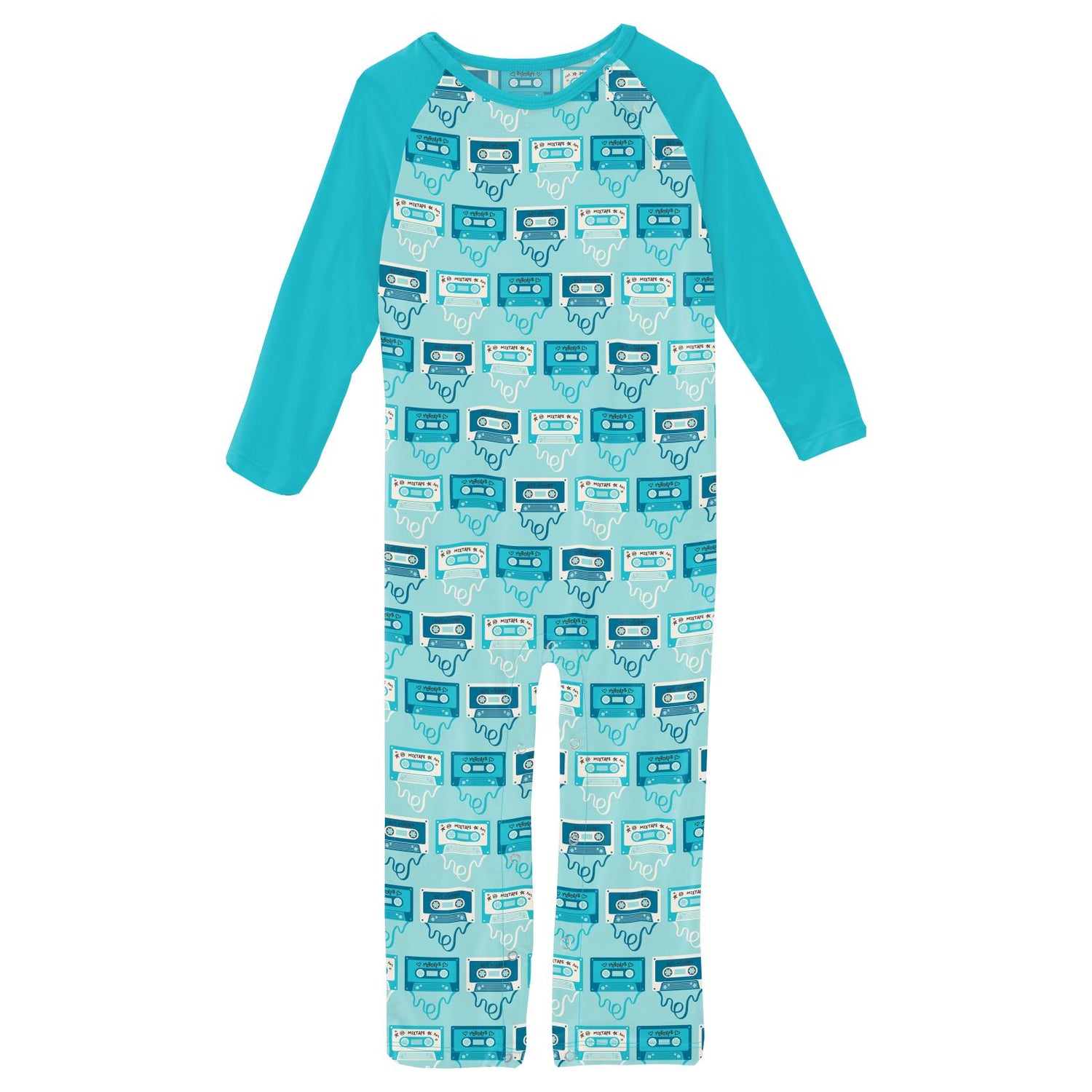 Print Long Sleeve Raglan Romper in Summer Sky Mixtape