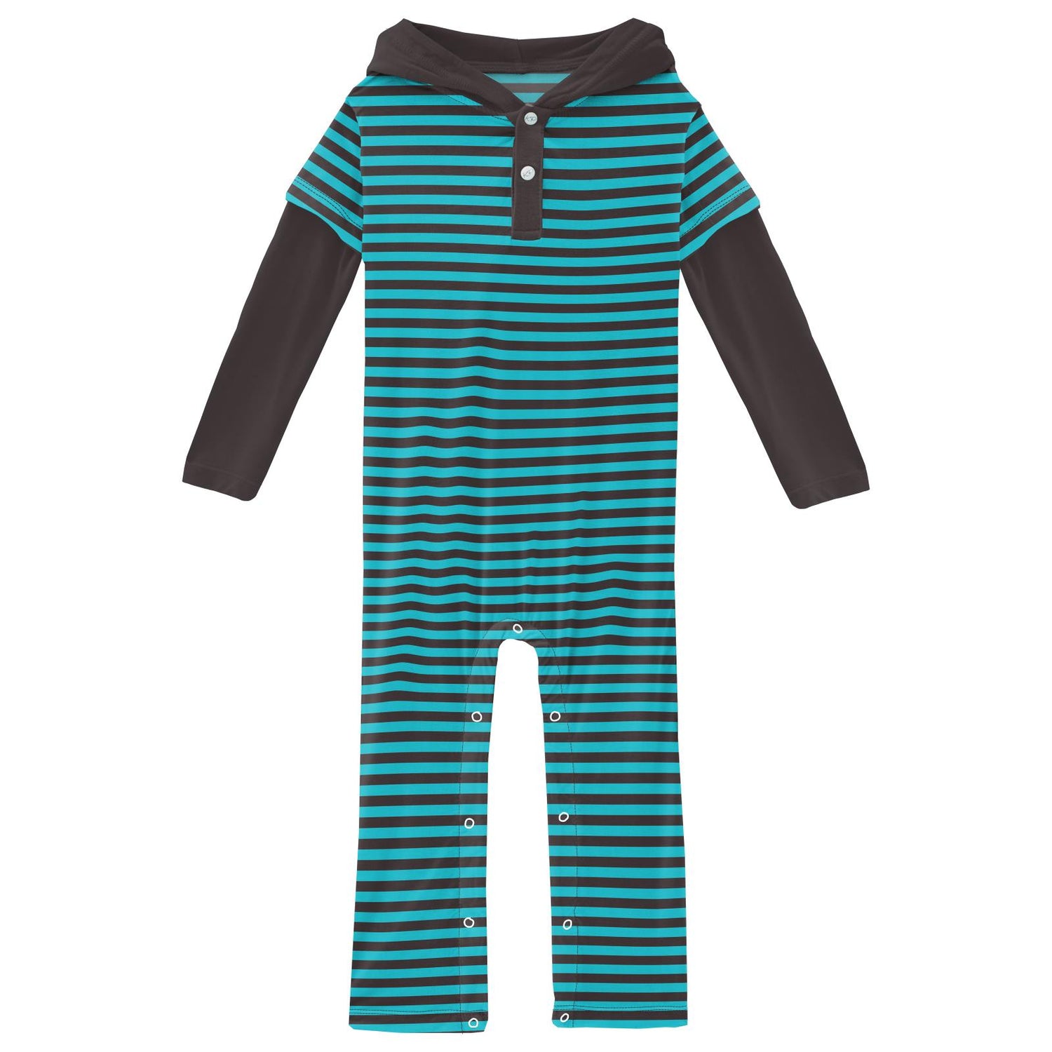 Print Long Sleeve Hoodie Romper in Rad Stripe