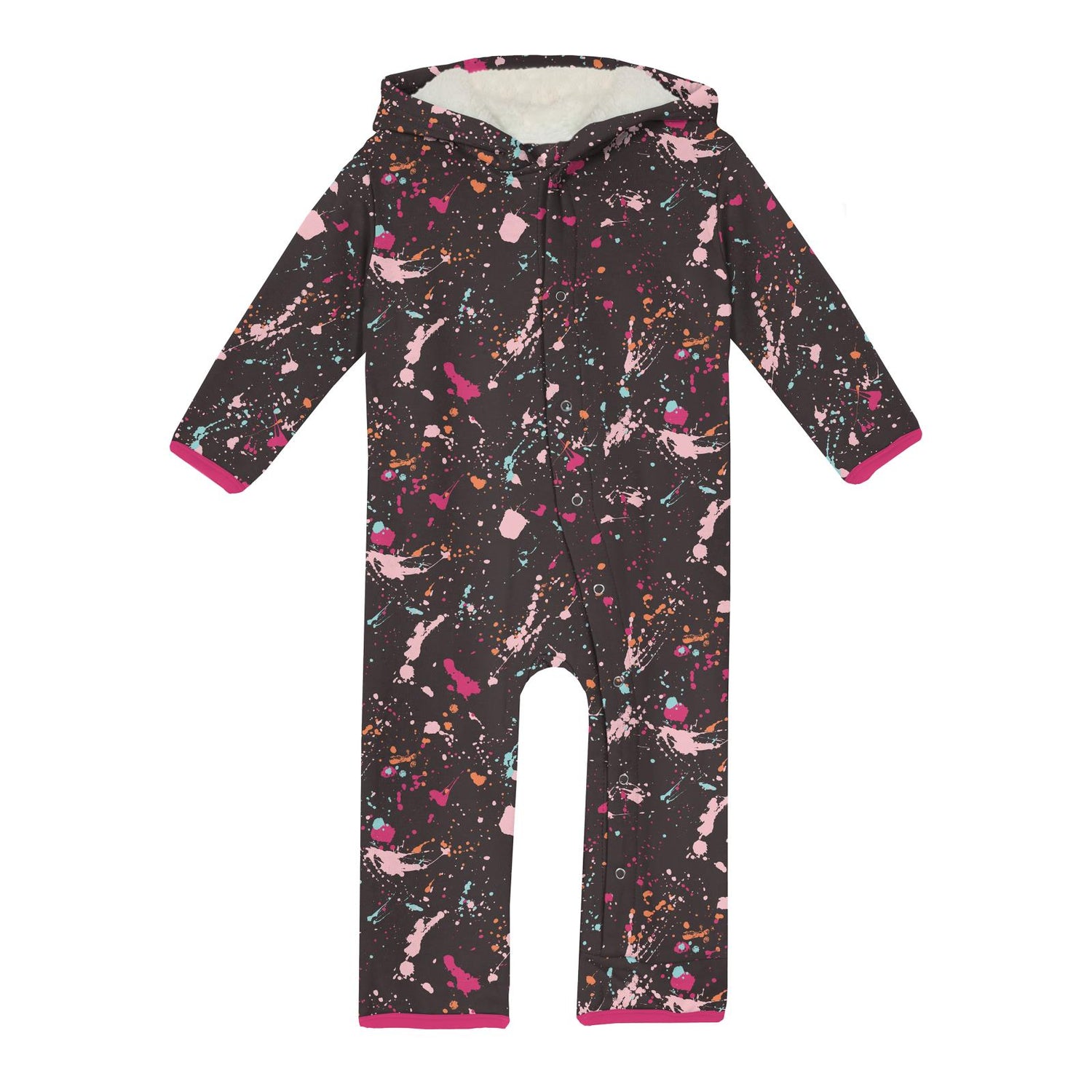 Print Fleece Coverall with Sherpa-Lined Hood and Ears in Calypso Splatter Paint