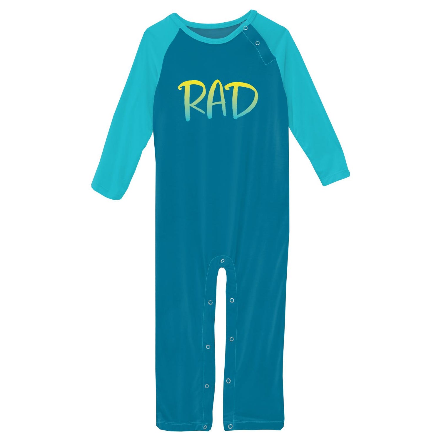 Long Sleeve Graphic Raglan Romper in Cerulean Blue RAD