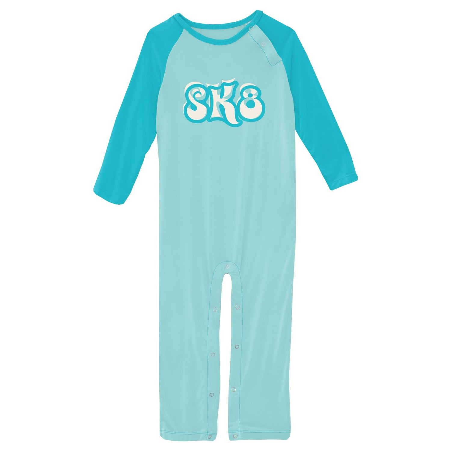 Long Sleeve Graphic Raglan Romper in Summer Sky SK8
