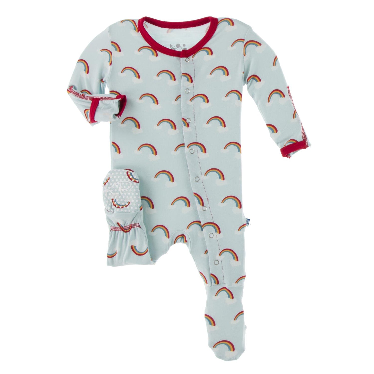 Print Footie with Snaps in Spring Sky Rainbows