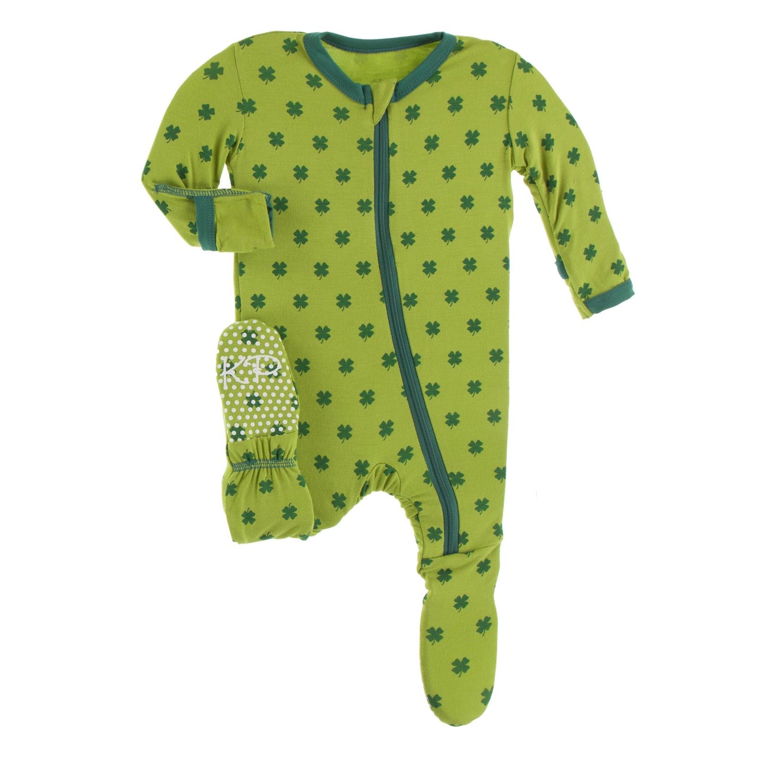 Print Footie with Zipper in Meadow Clover