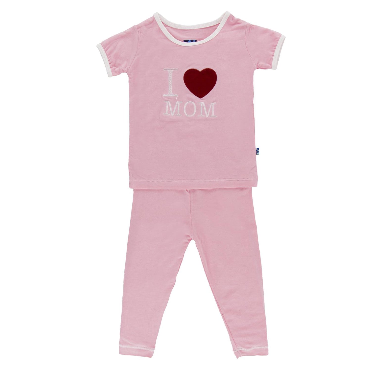 Holiday Short Sleeve Applique Pajama Set in Lotus I Love Mom