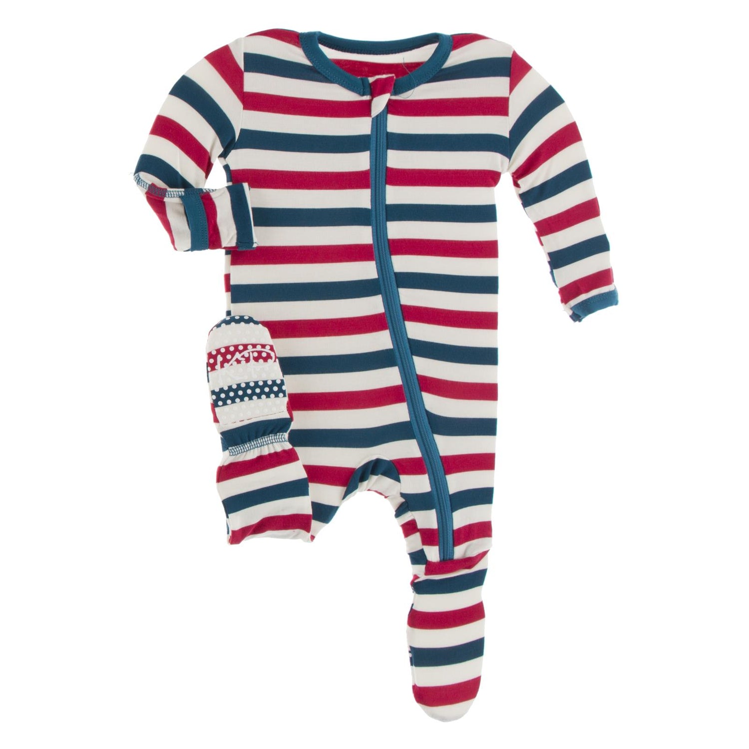 Print Footie with Zipper in USA Stripe