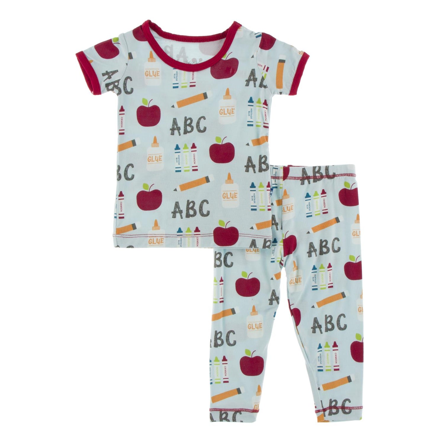 Print Short Sleeve Pajama Set in Spring Sky First Day of School