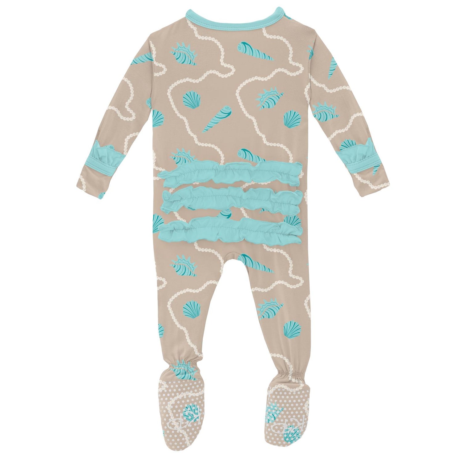 Print Classic Ruffle Footie with Zipper in Burlap Shells