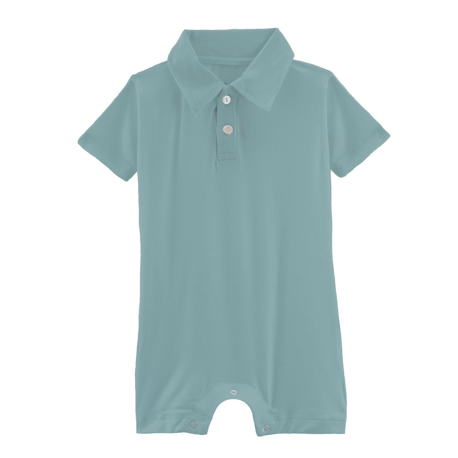 Short Sleeve Polo Romper in Jade