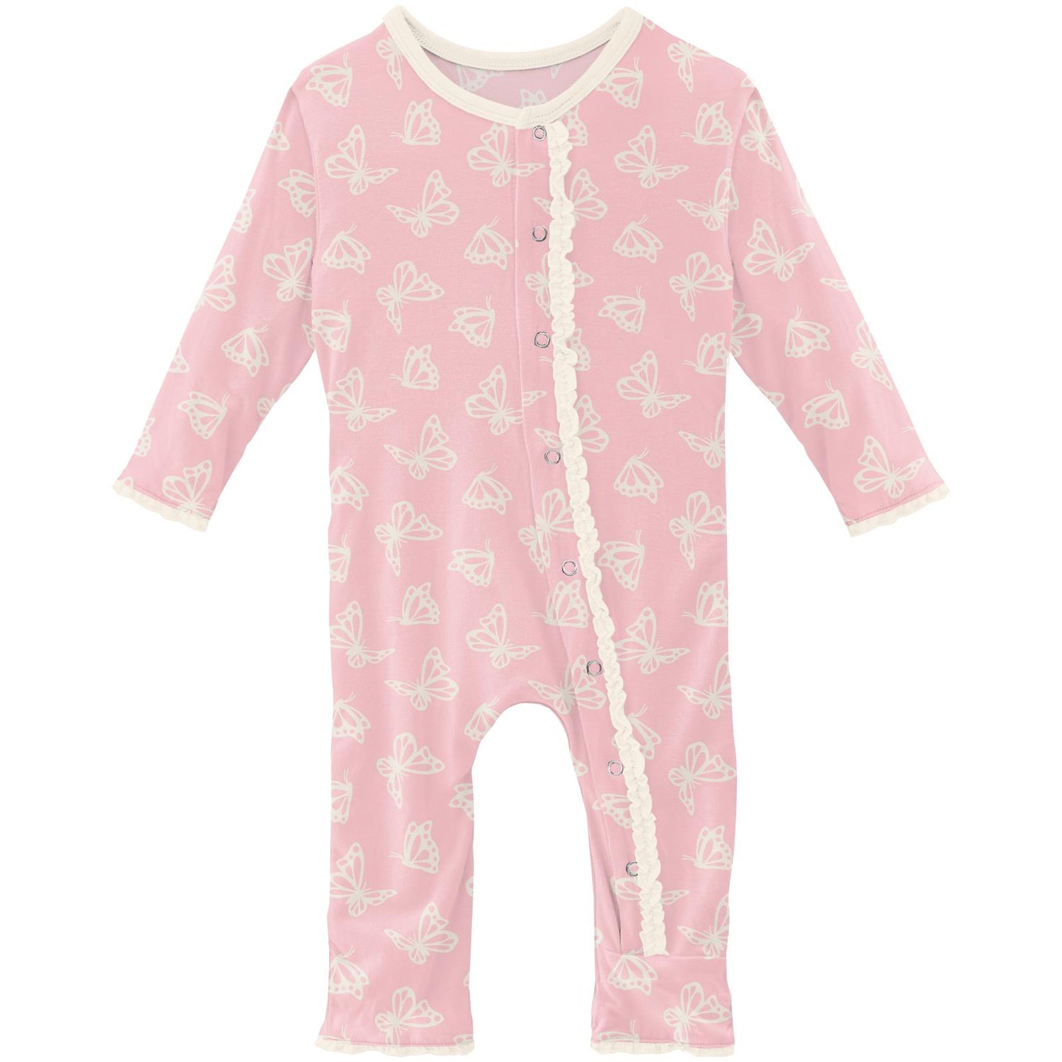 Print Muffin Ruffle Coverall with Snaps in Lotus Butterfly