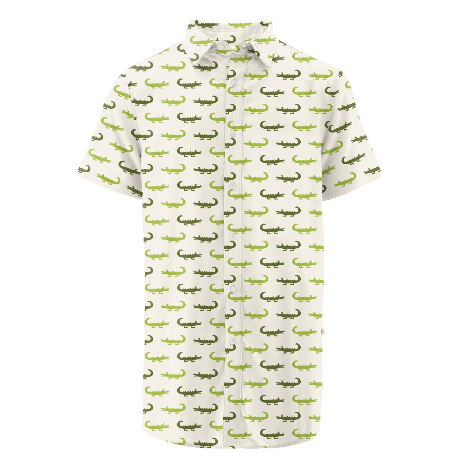 Men's Print Short Sleeve Woven Button Down Shirt in Natural Crocodile