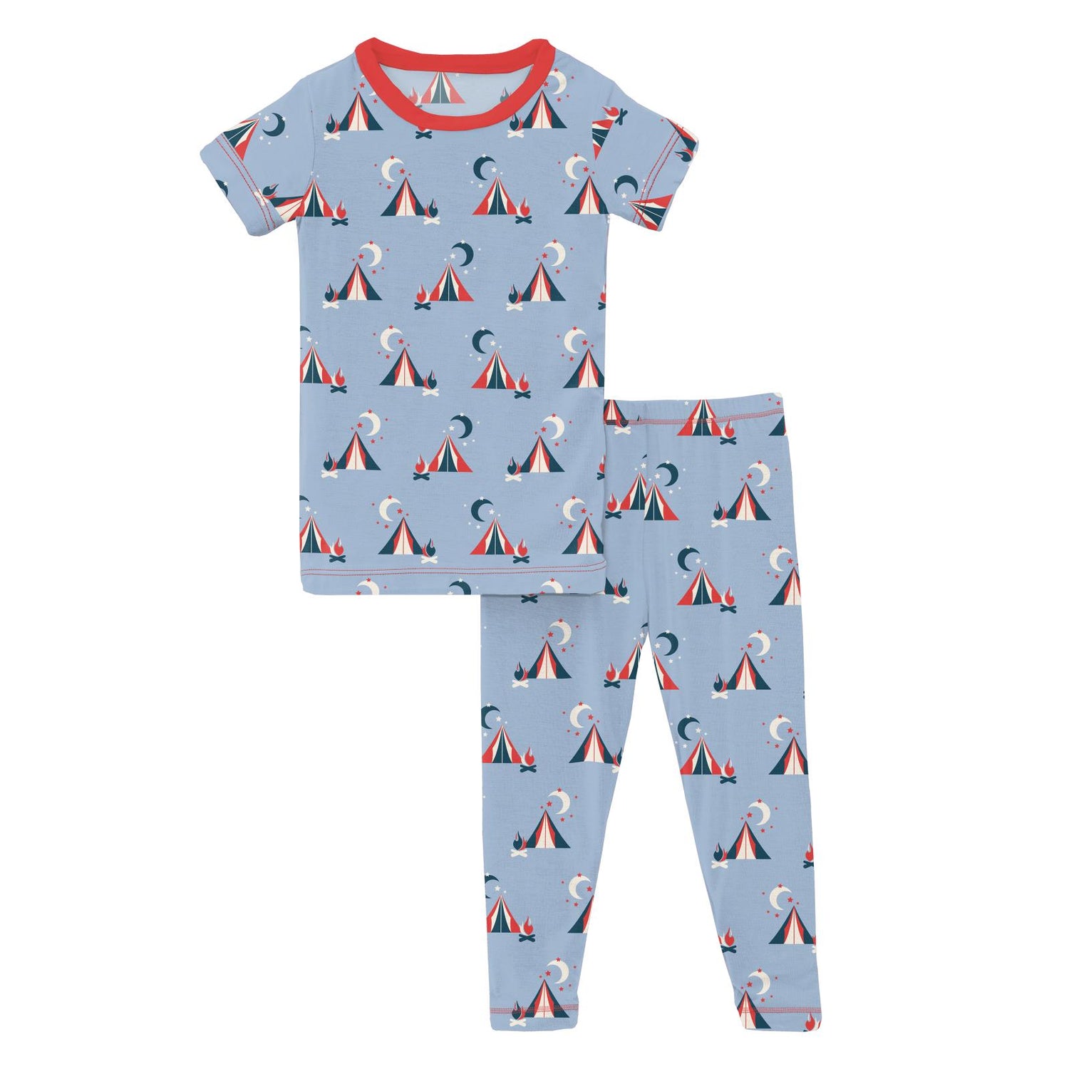 Print Short Sleeve Pajama Set in Pond Tents