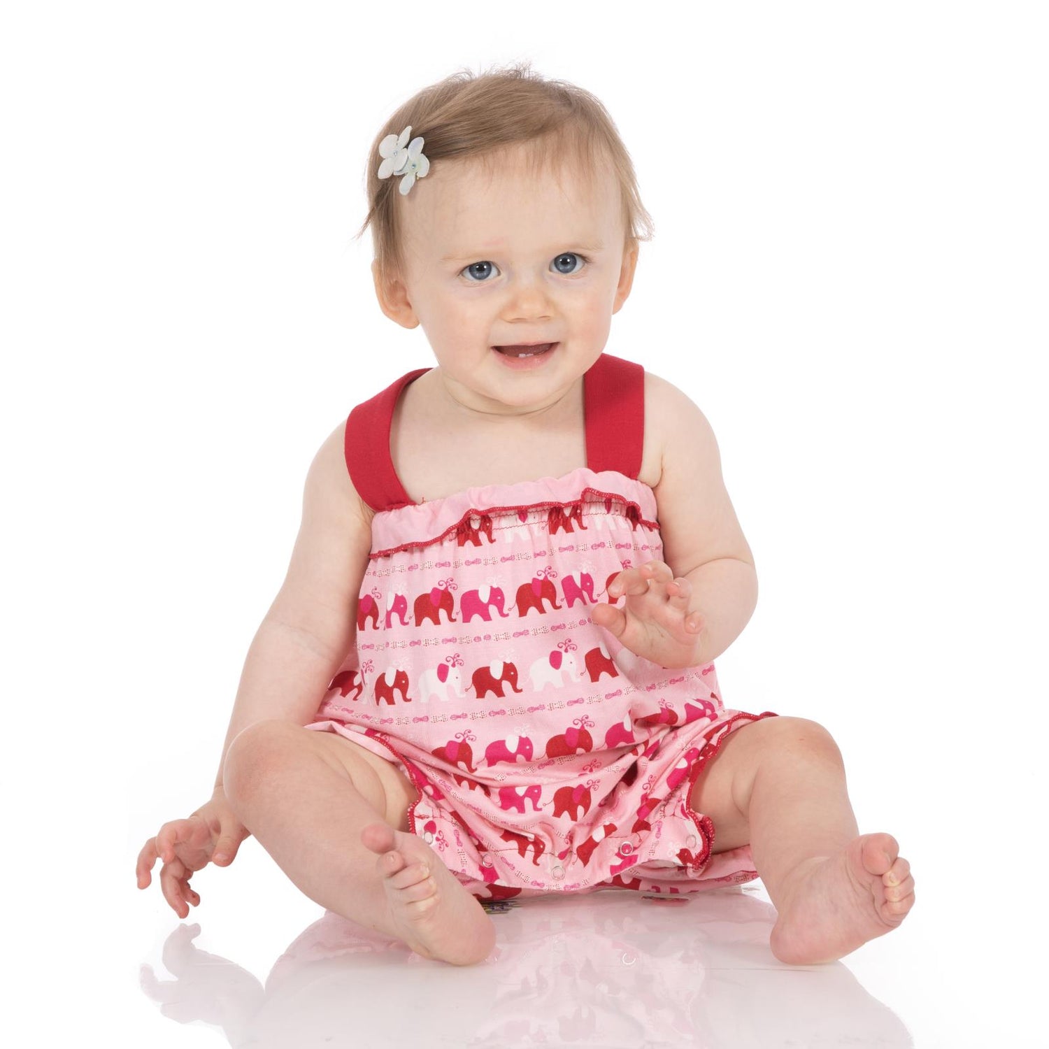 Print Gathered Romper in Calypso Elephant