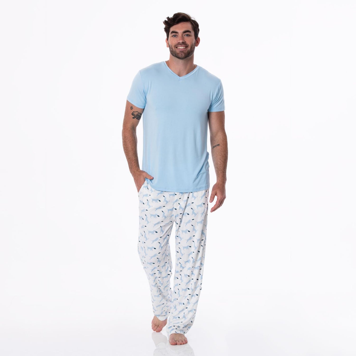 Men's Print Pajama Pants in Natural Frisbee Labs