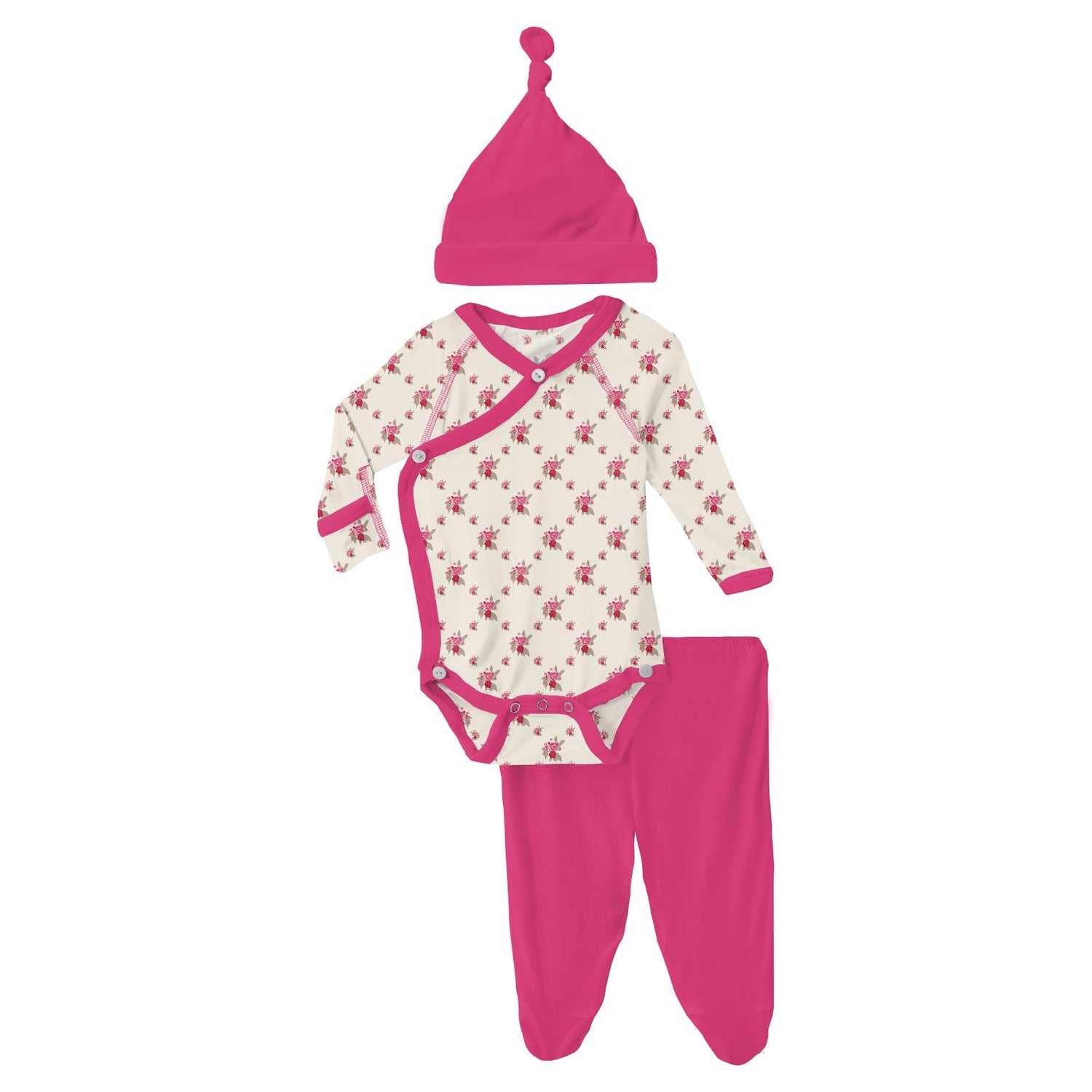 Print Kimono Newborn Gift Set in Natural Rose Trellis