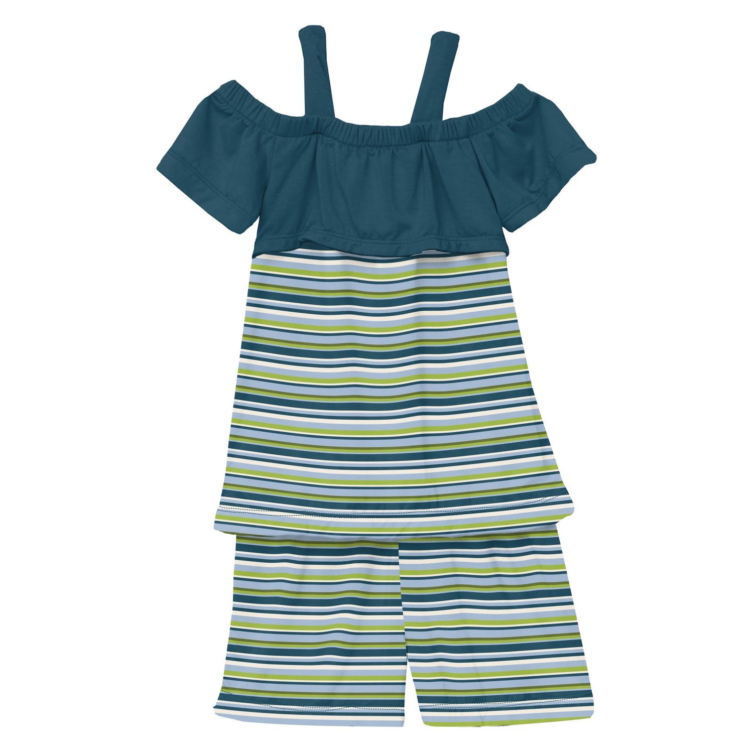 Print Off-Shoulder Outfit Set in Anniversary Sailaway Stripe