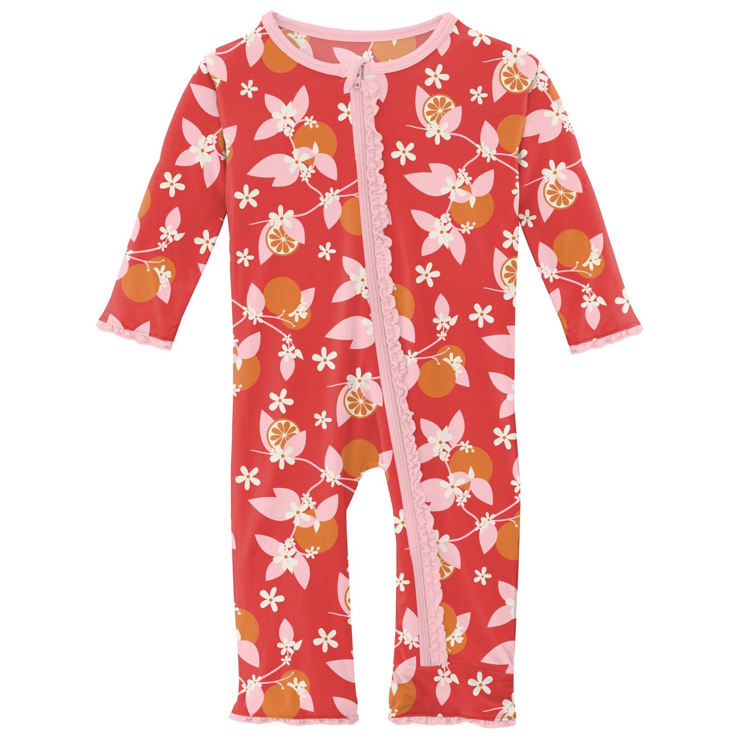 Print Muffin Ruffle Coverall with Zipper in Poppy Orange Blossom