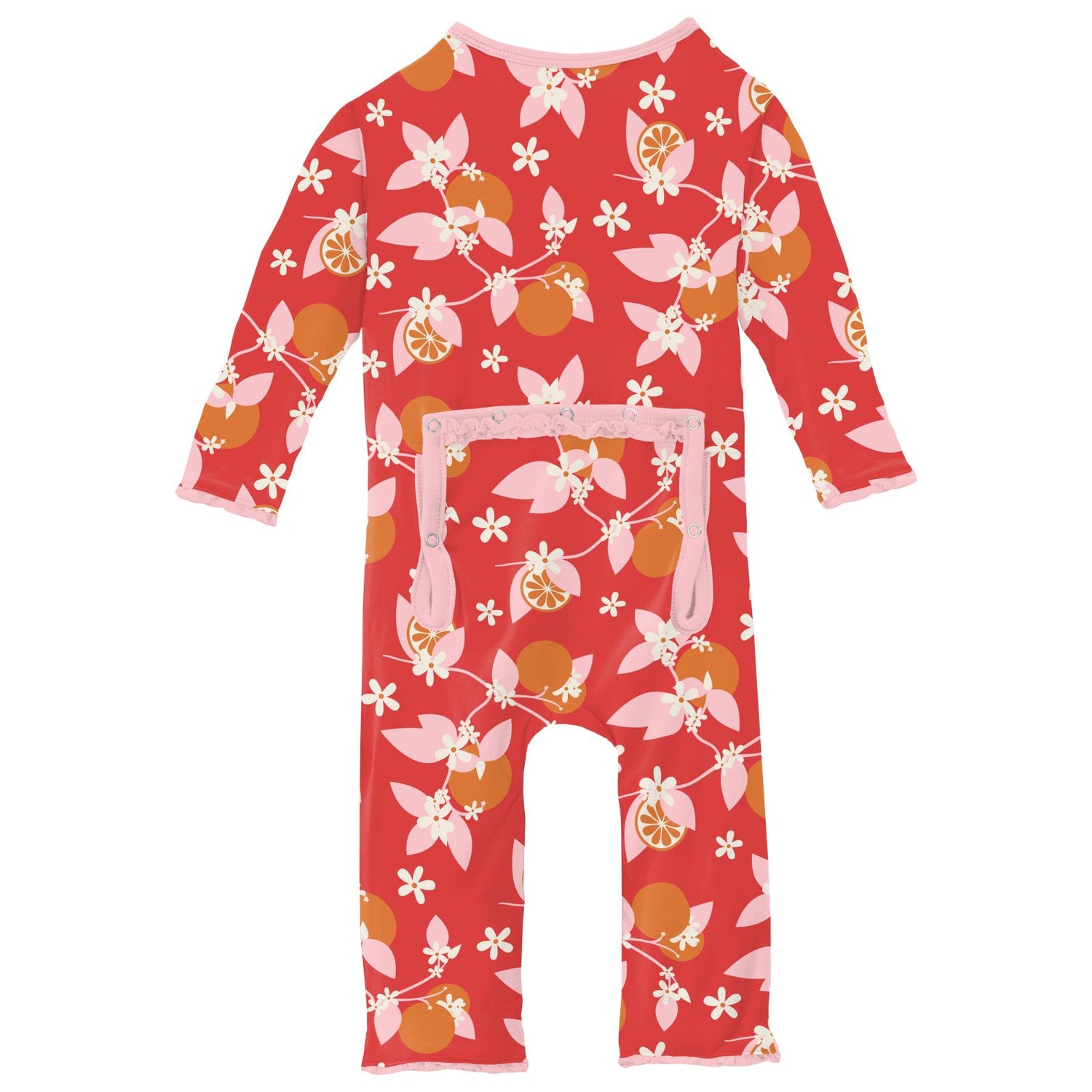 Print Muffin Ruffle Coverall with Zipper in Poppy Orange Blossom