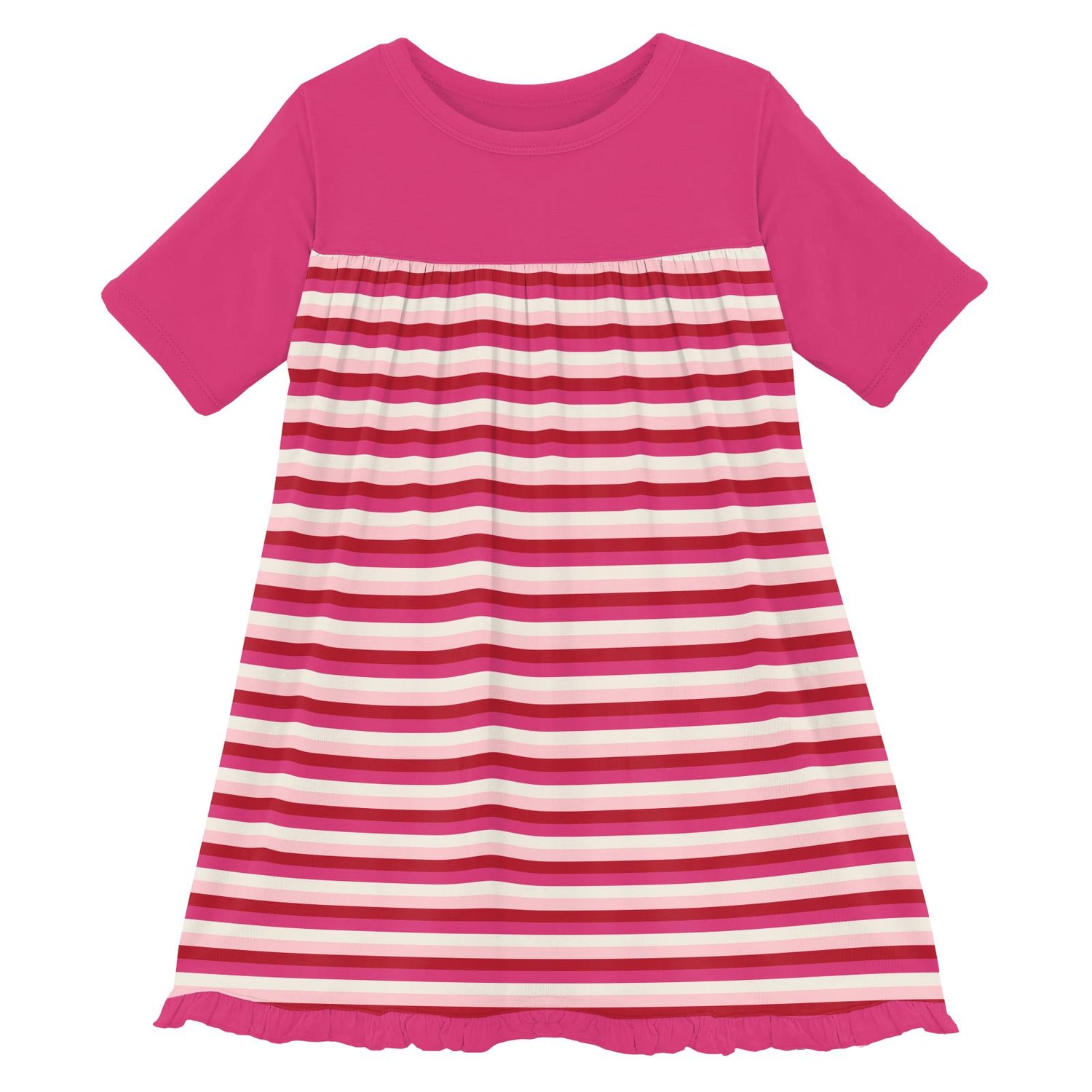 Print Classic Short Sleeve Swing Dress in Anniversary Candy Stripe