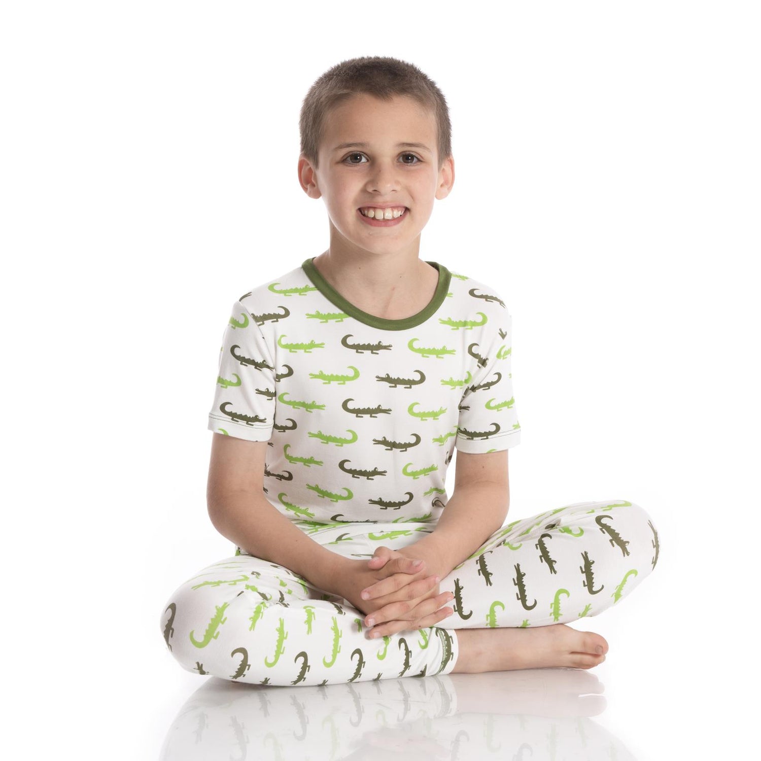 Print Short Sleeve Pajama Set in Natural Crocodile