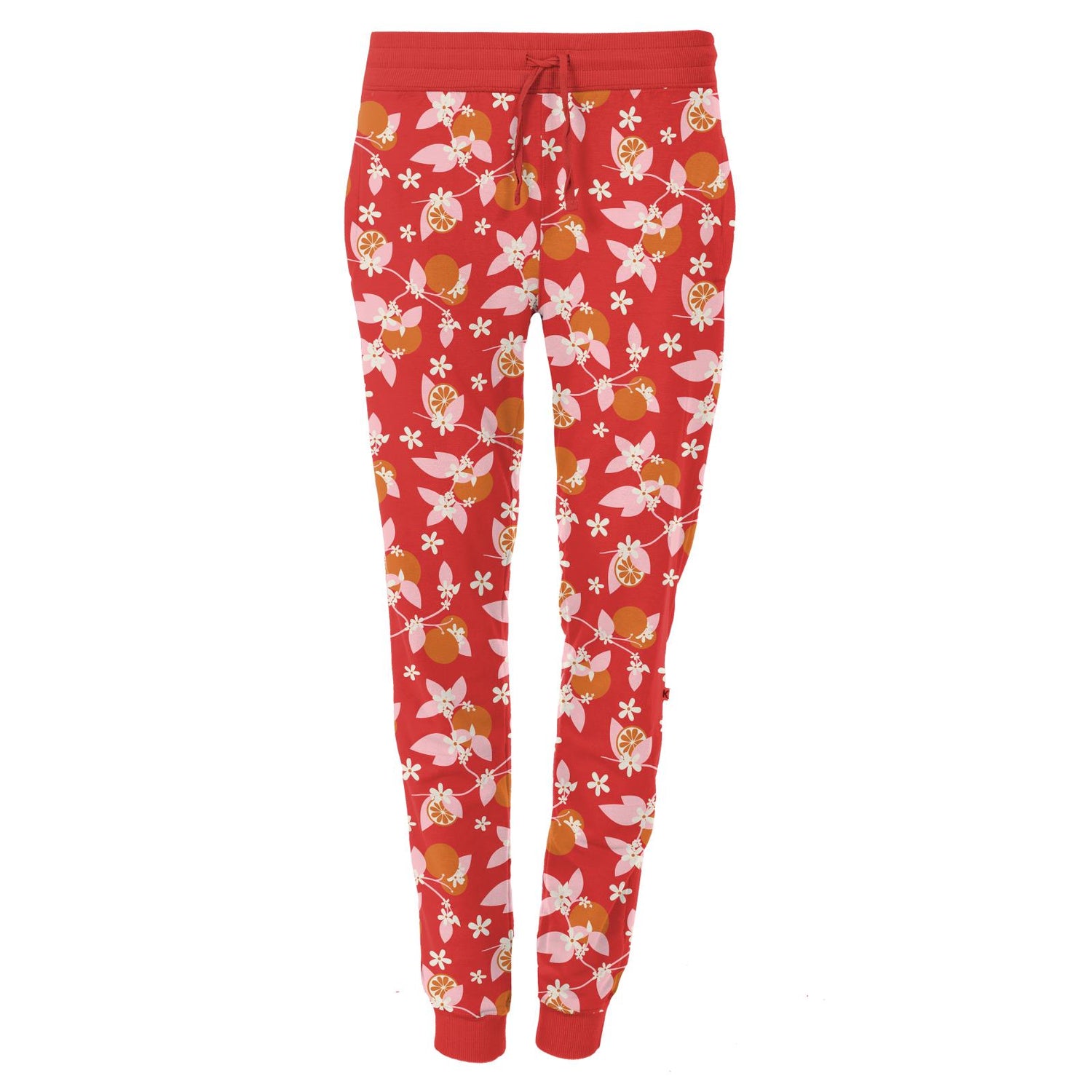Women's Print Fleece Lounge Joggers in Poppy Orange Blossom