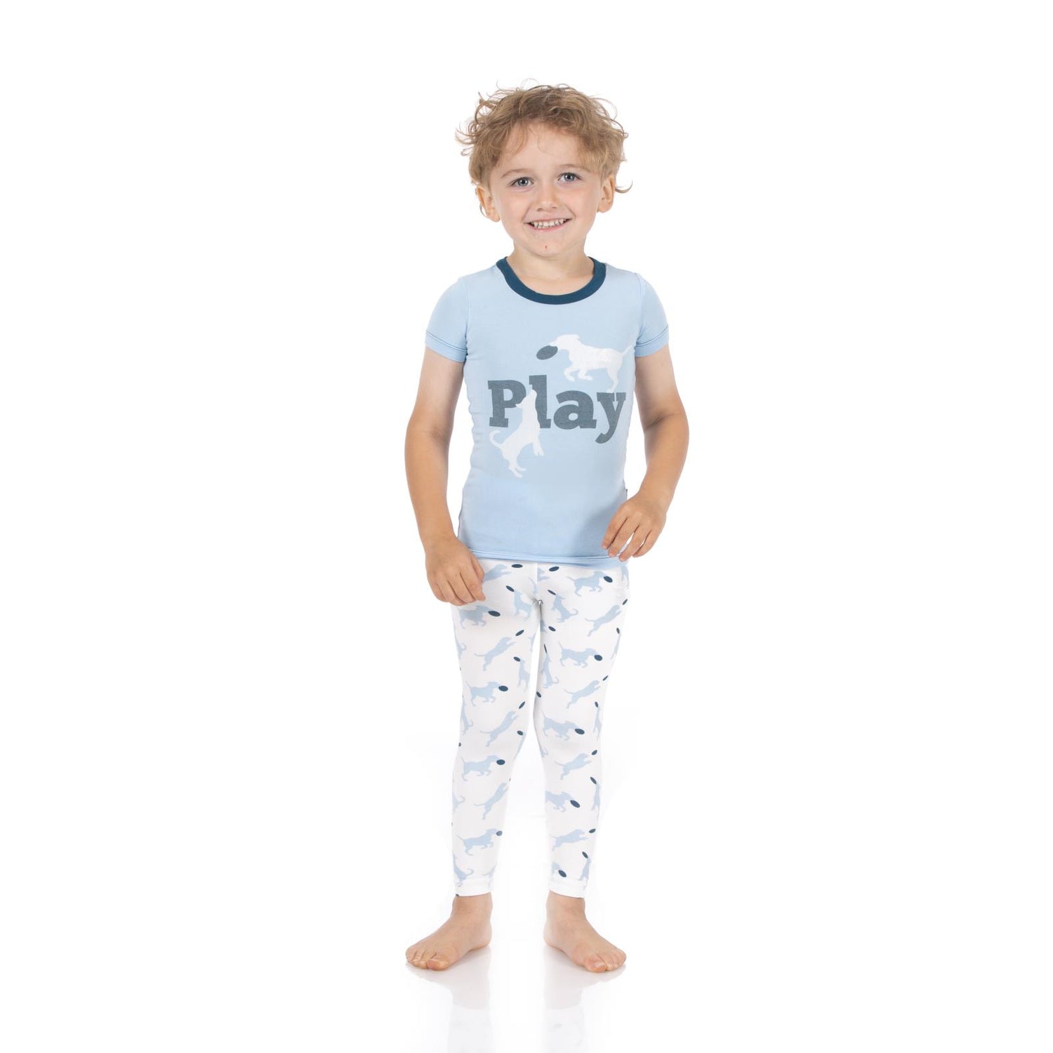 Short Sleeve Graphic Tee Pajama Set in Natural Frisbee Labs
