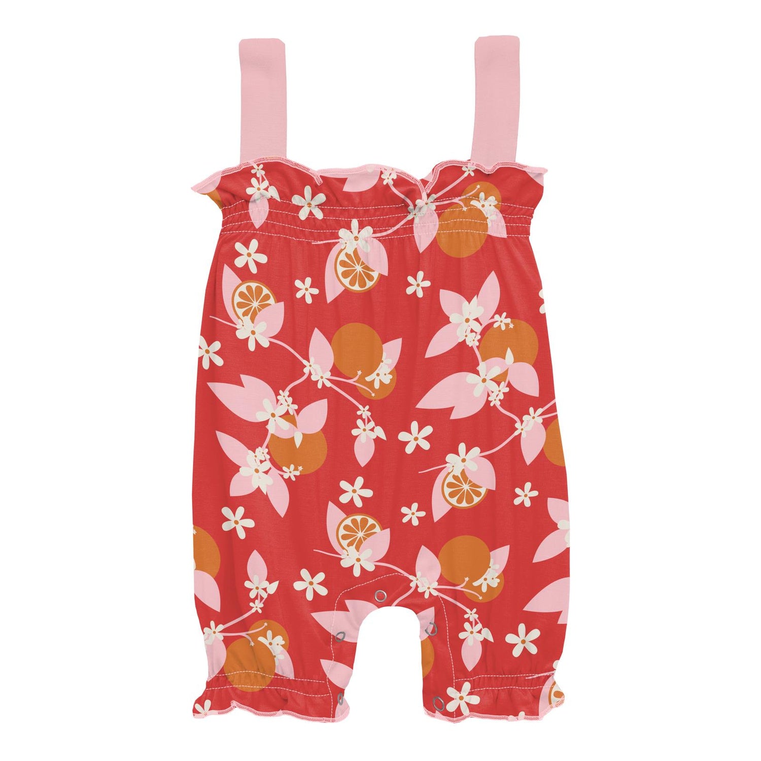 Print Gathered Romper in Poppy Orange Blossom