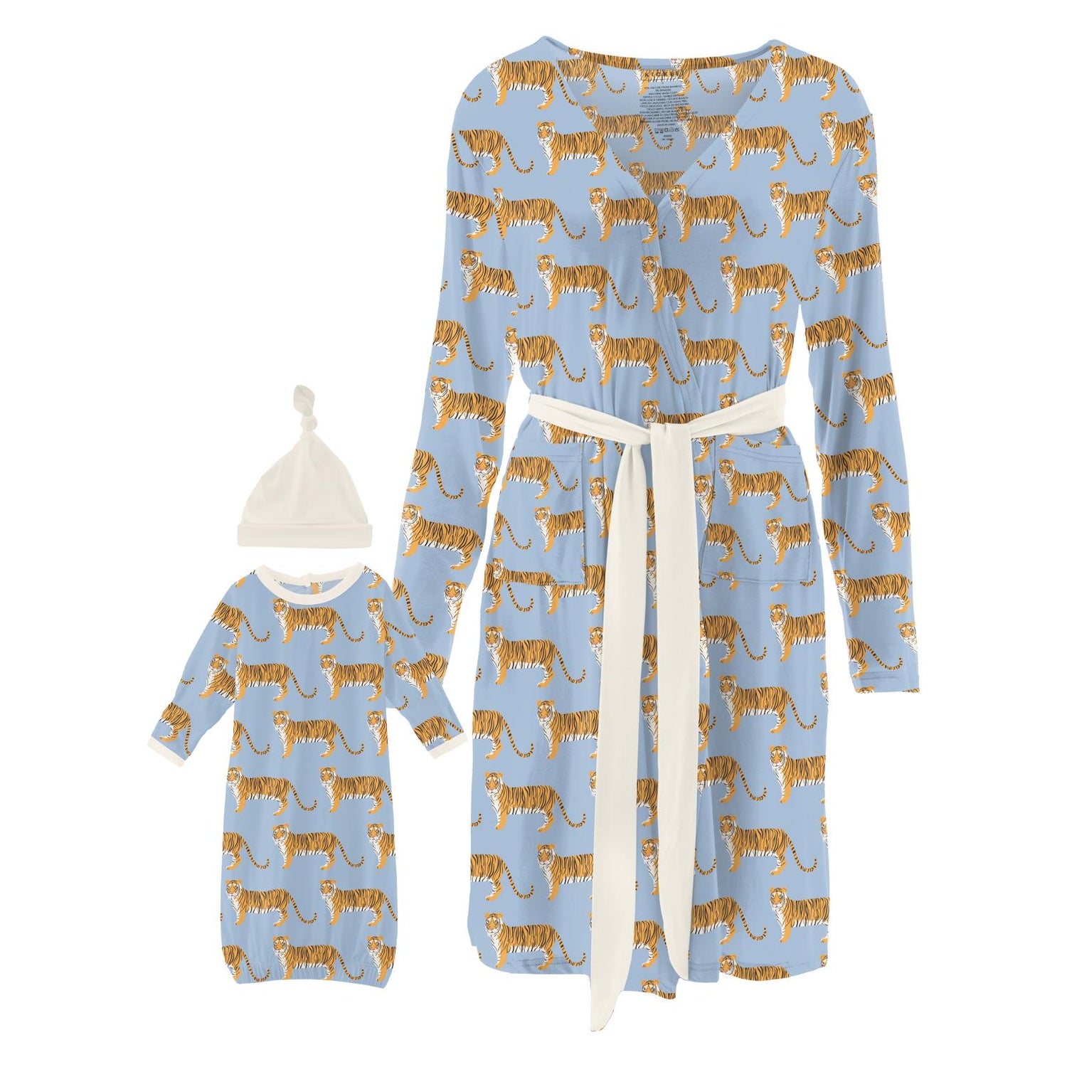 Women's Print Mid Length Lounge Robe & Layette Gown Set in Pond Tiger