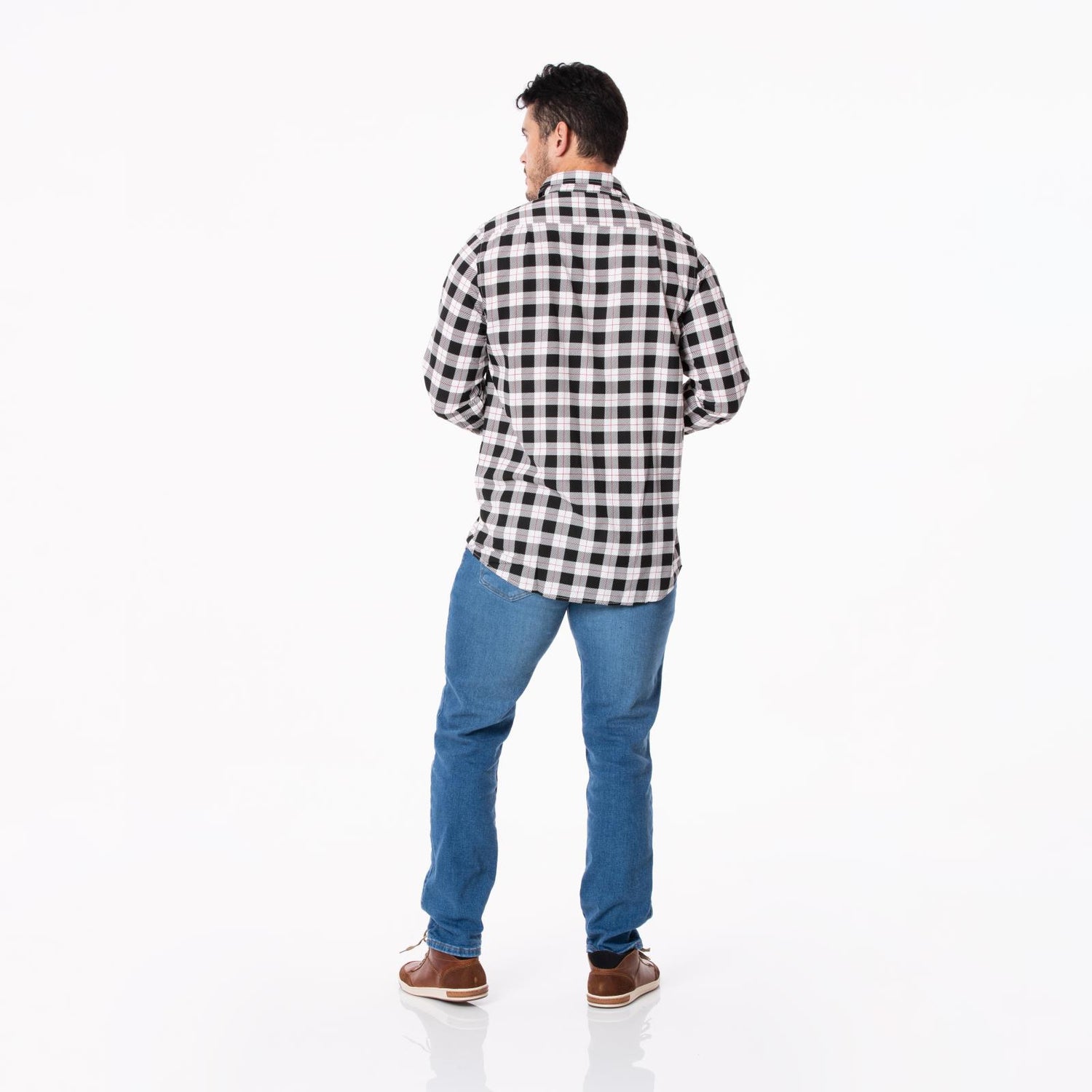 Men's Print Long Sleeve Woven Button-Down Shirt in Midnight Holiday Plaid