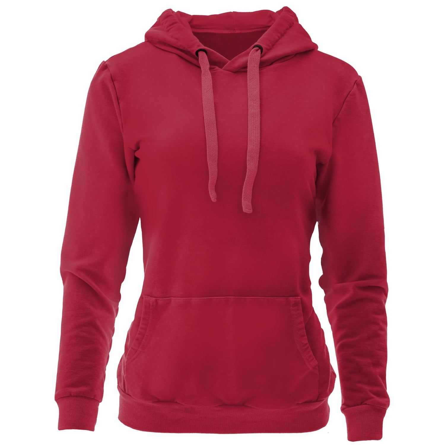 Women's Solid Fleece Kangaroo Pocket Pullover in Crimson