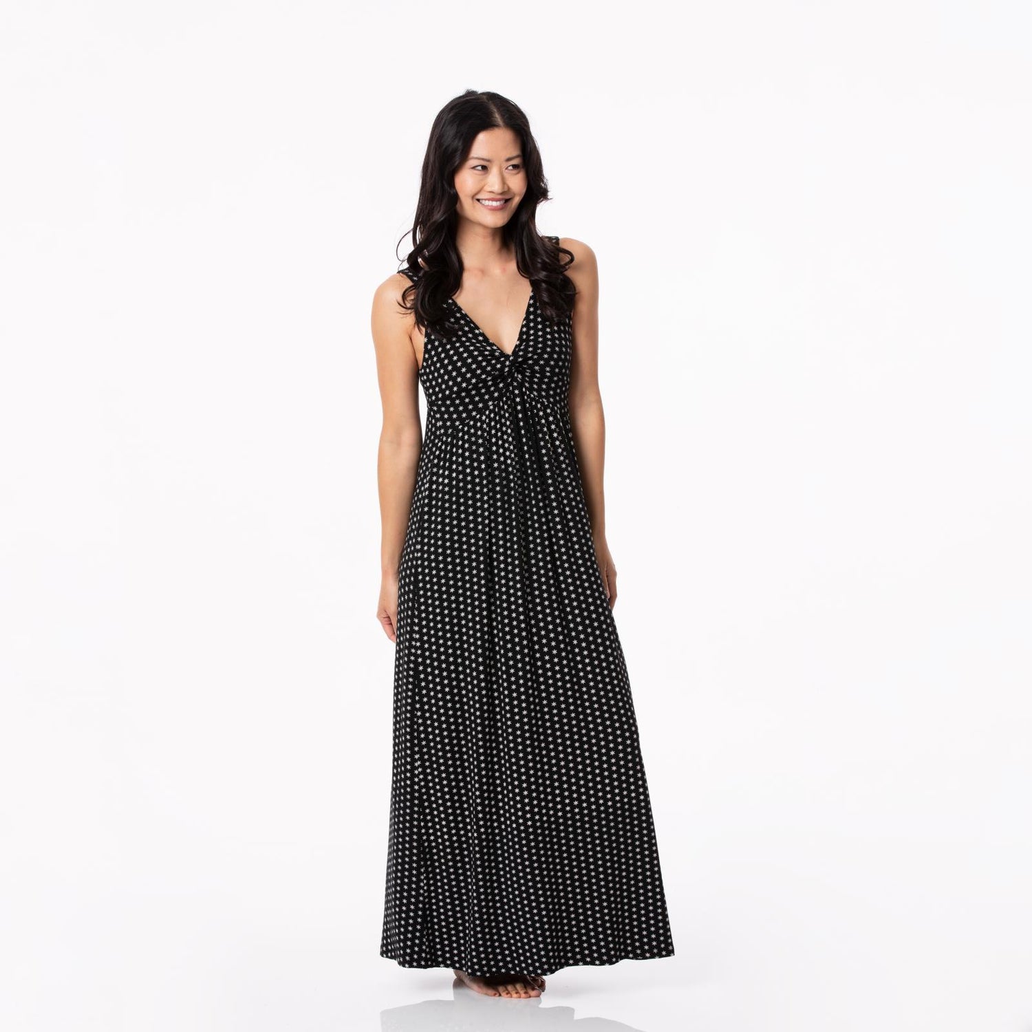 Women's Print Simple Twist Nightgown in Midnight Tiny Snowflakes