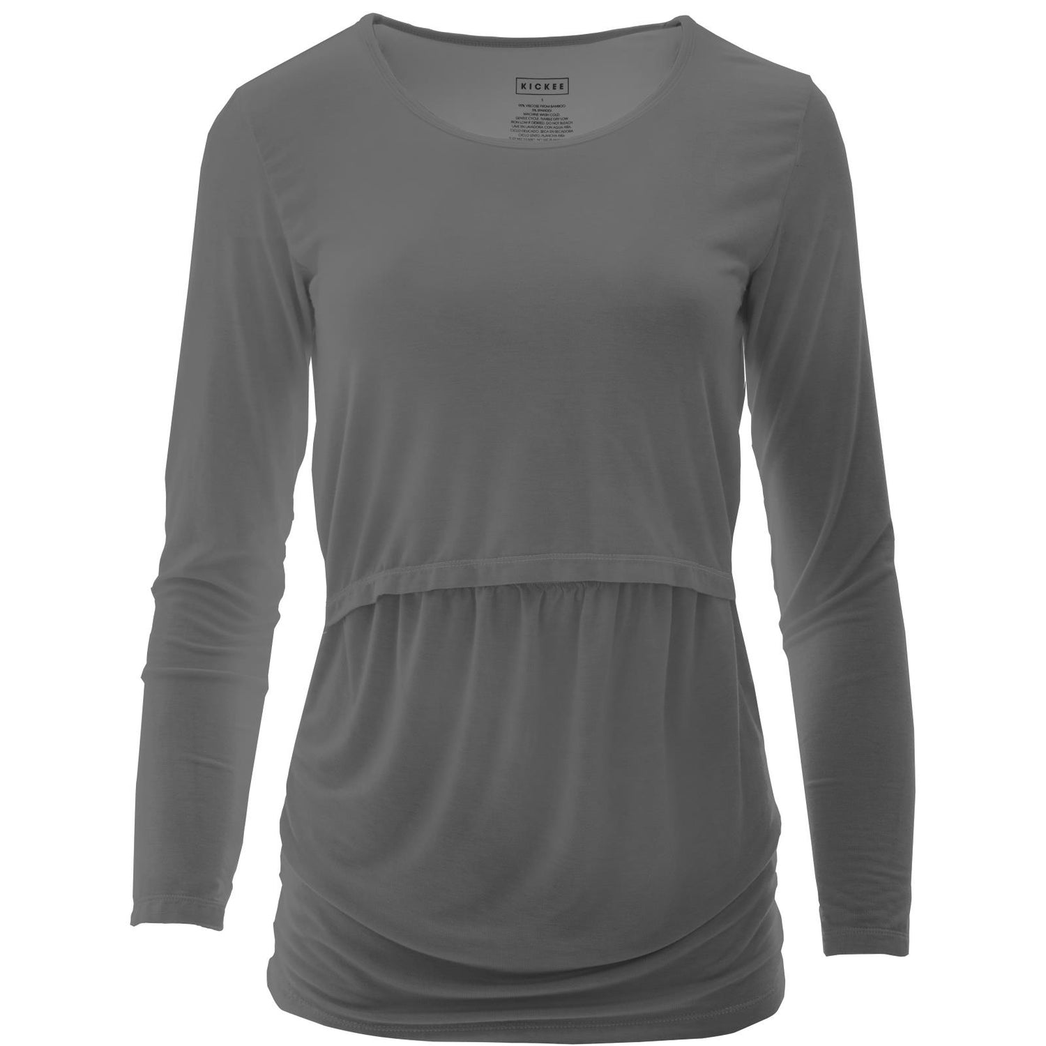 Women's Solid Long Sleeve Nursing Tee in Pewter