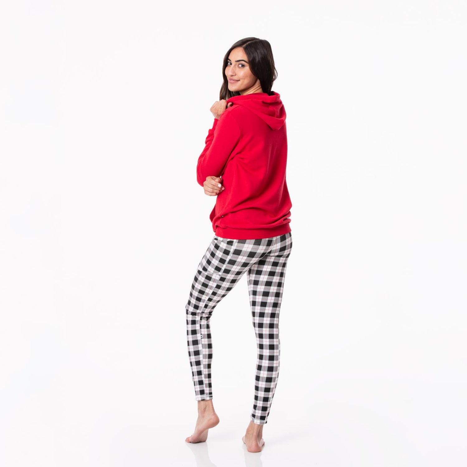 Women's Solid Fleece Kangaroo Pocket Pullover in Crimson