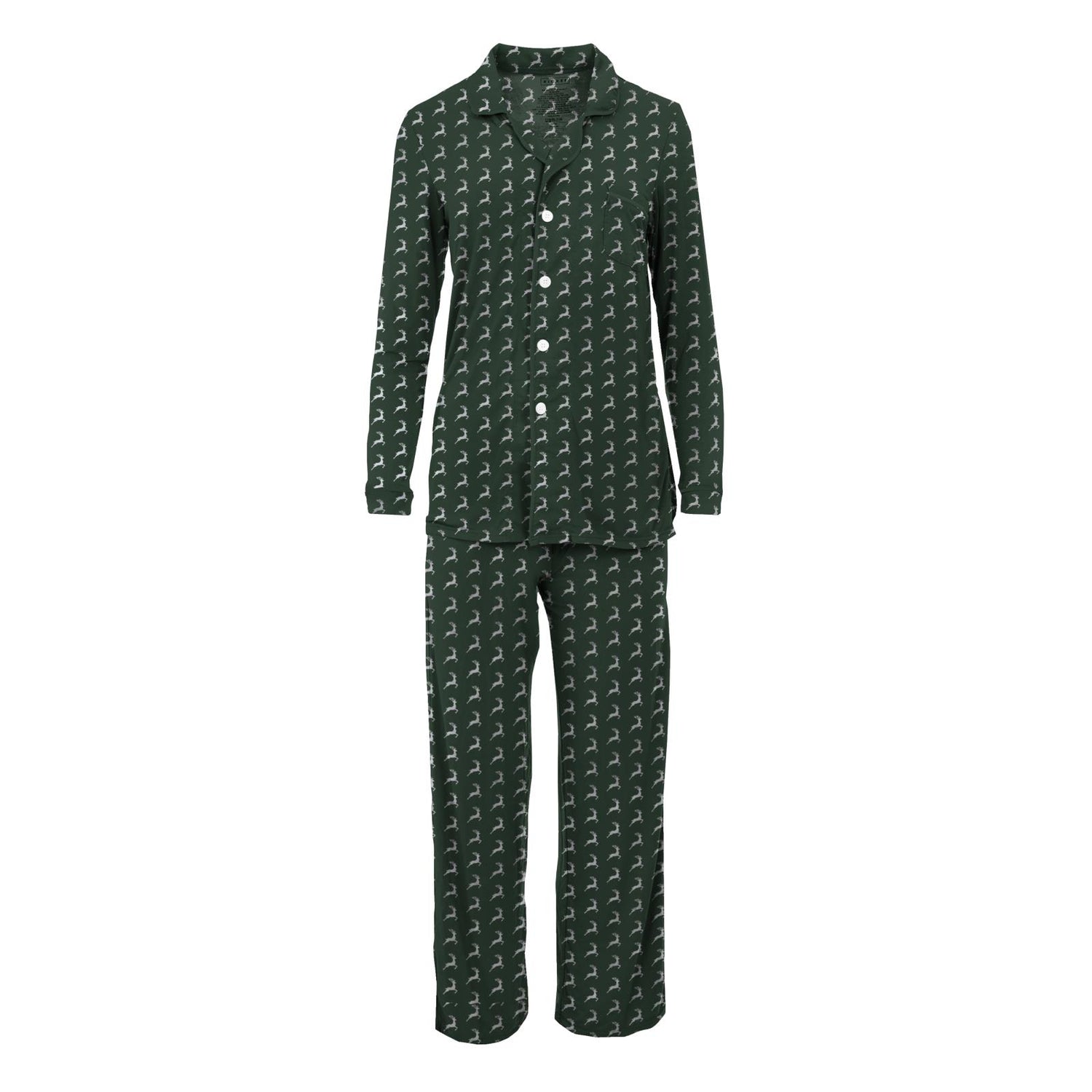 Women's Print Long Sleeve Collared Pajama Set in Mountain View Reindeer
