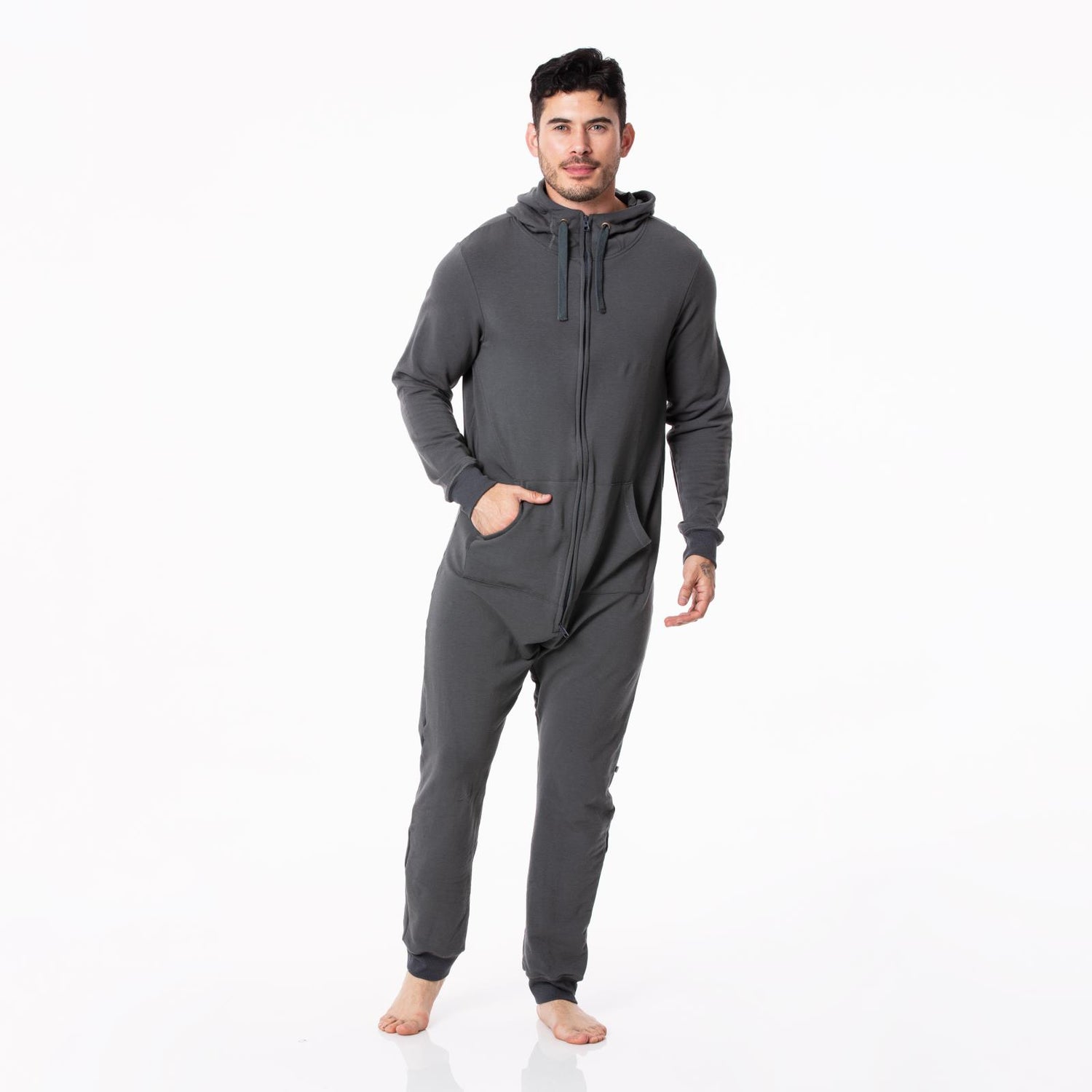 Adult Fleece Jumpsuit with Hood in Pewter
