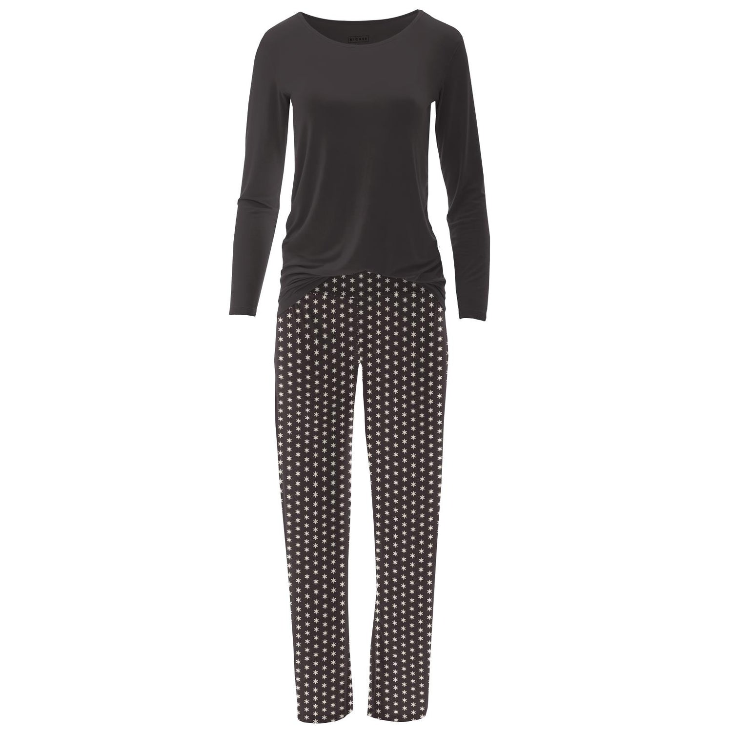 Women's Long Sleeve Loosey Goosey Tee & Pajama Pants Set in Midnight Tiny Snowflakes