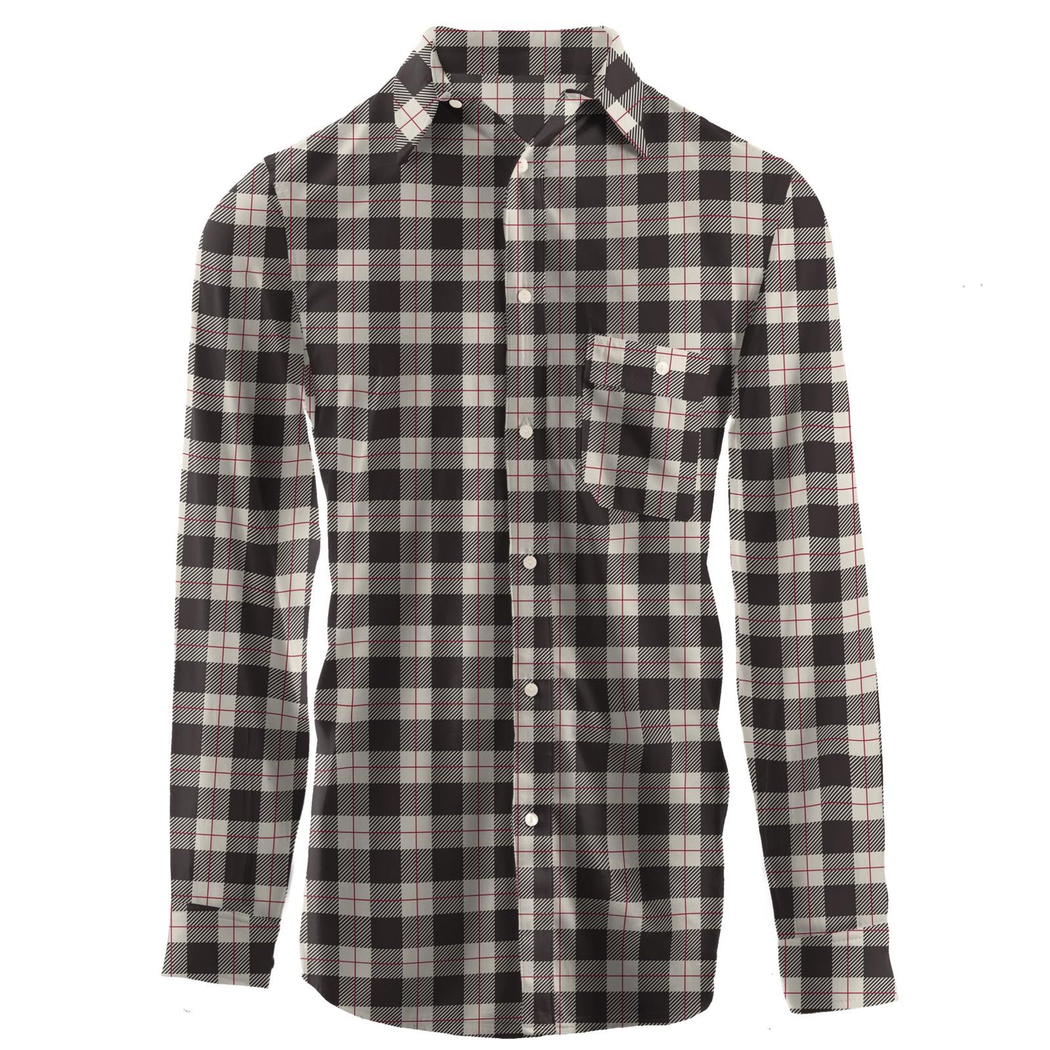 Men's Print Long Sleeve Woven Button-Down Shirt in Midnight Holiday Plaid