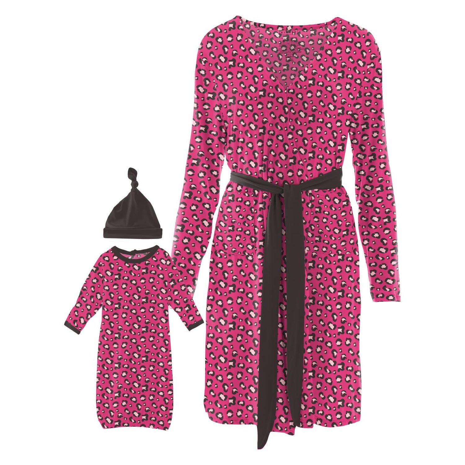 Women's Print Mid Length Lounge Robe & Layette Gown Set in Calypso Cheetah Print