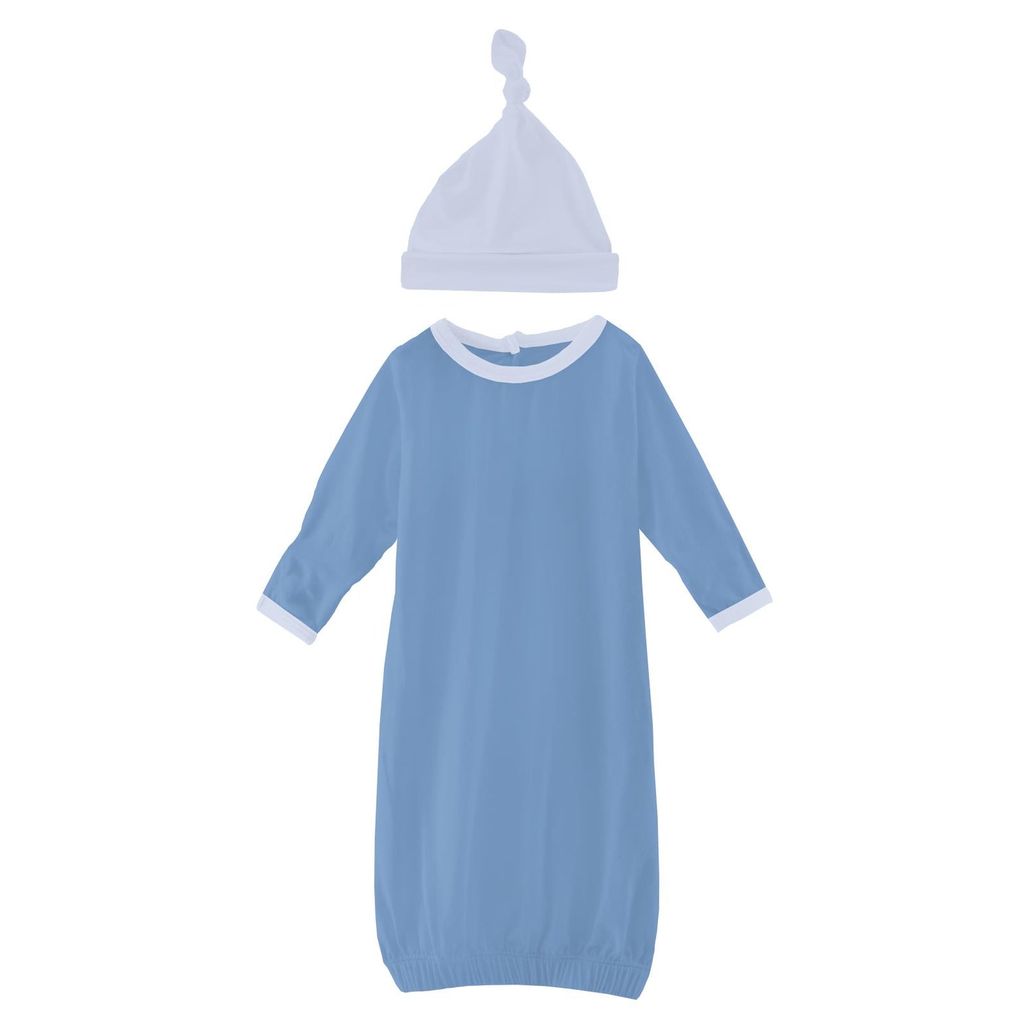 Layette Gown & Single Knot Hat Set in Dream Blue with Dew