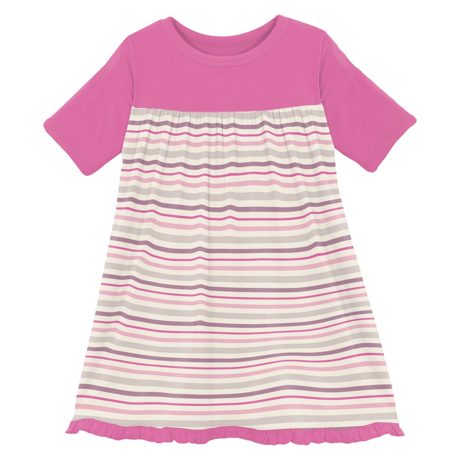Print Classic Short Sleeve Swing Dress in Whimsical Stripe