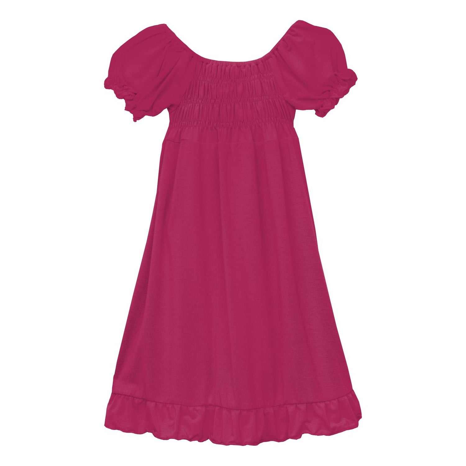 Short Sleeve Gathered Dress in Dragon Fruit