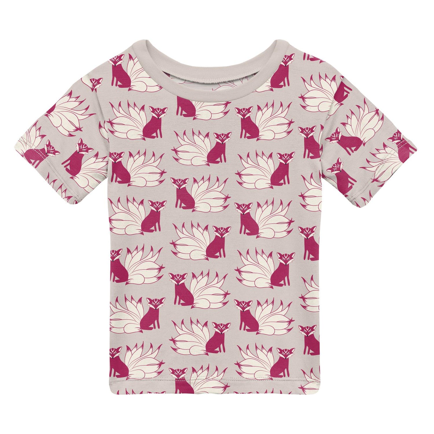 Print Short Sleeve Easy Fit Crew Neck Tee in Latte Kitsune
