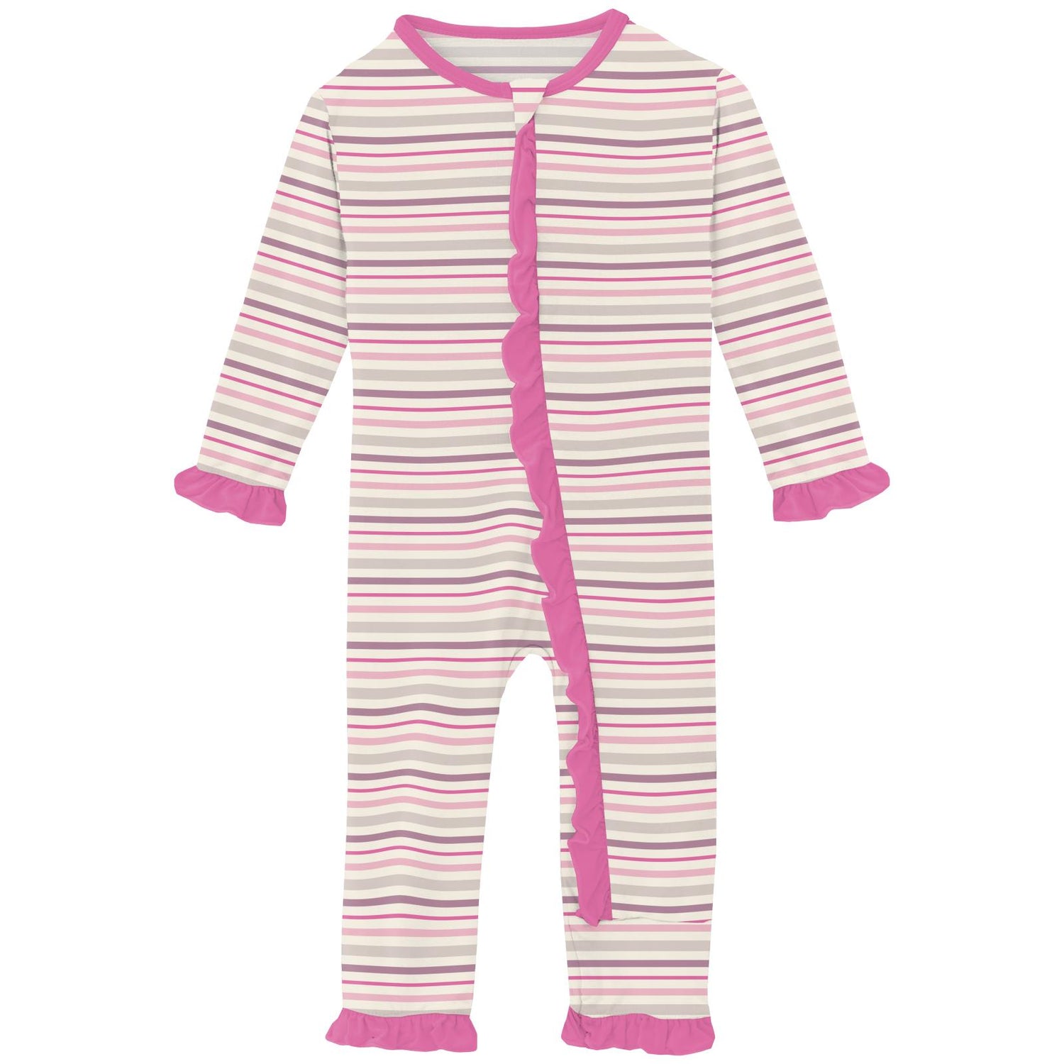 Print Classic Ruffle Coverall with 2 Way Zipper in Whimsical Stripe