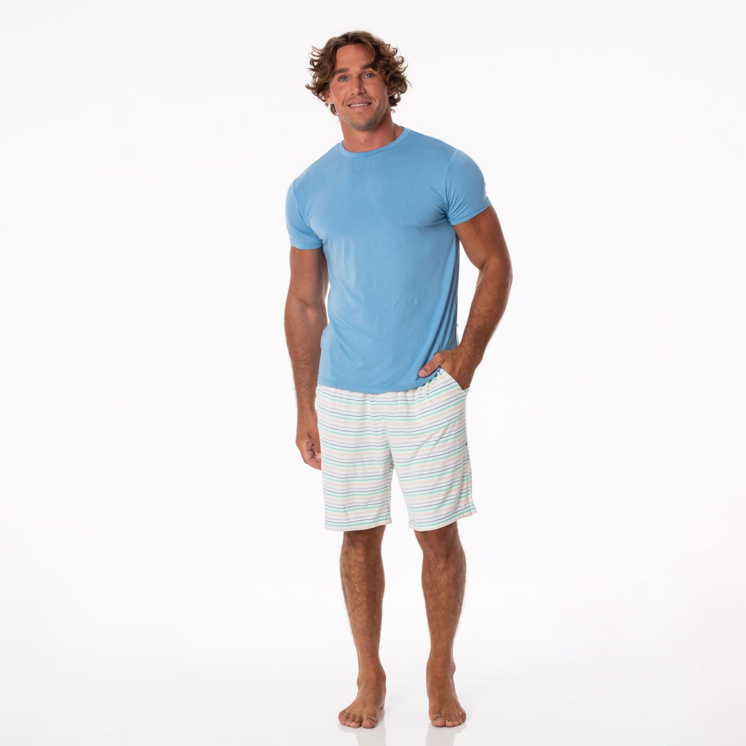 Men's Print Short Sleeve Pajama Set with Lounge Shorts in Mythical Stripe