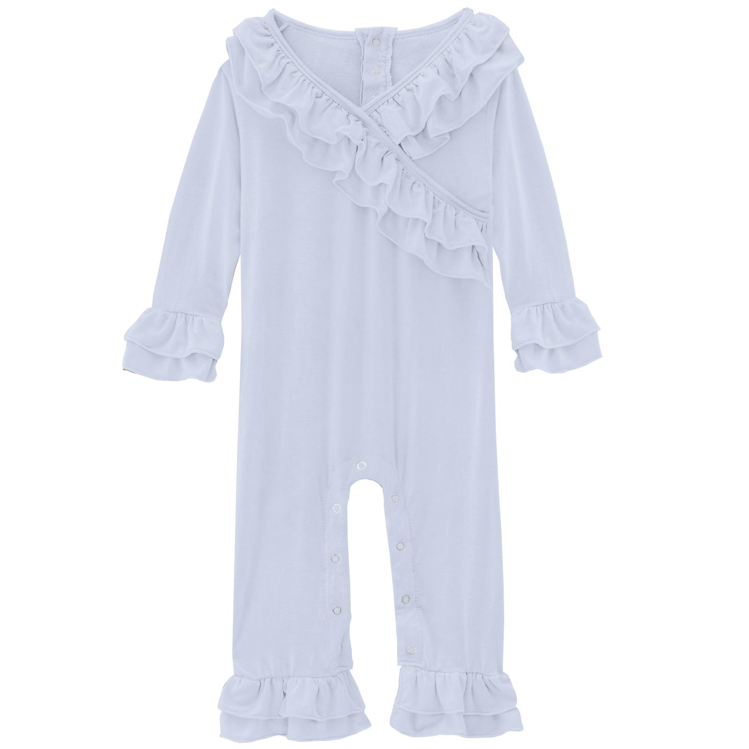 Long Sleeve Kimono Double Ruffle Romper in Dew